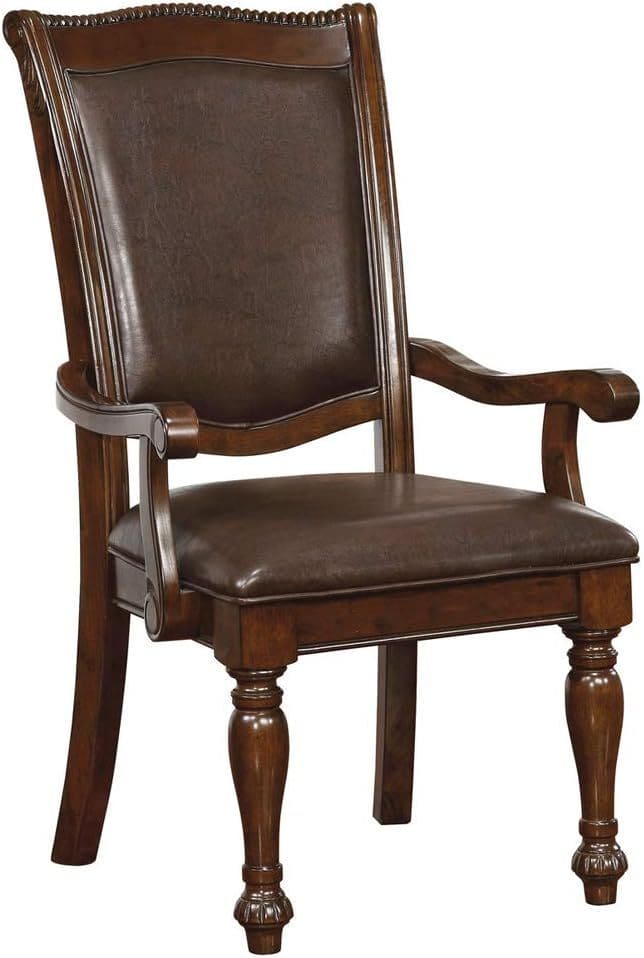 Glorious Classic Traditional Dining Chairs Cherry Solid wood Leatherette Cushion Seat Set of 2pc Arm Chairs Turned Legs Kitchen Dining Room