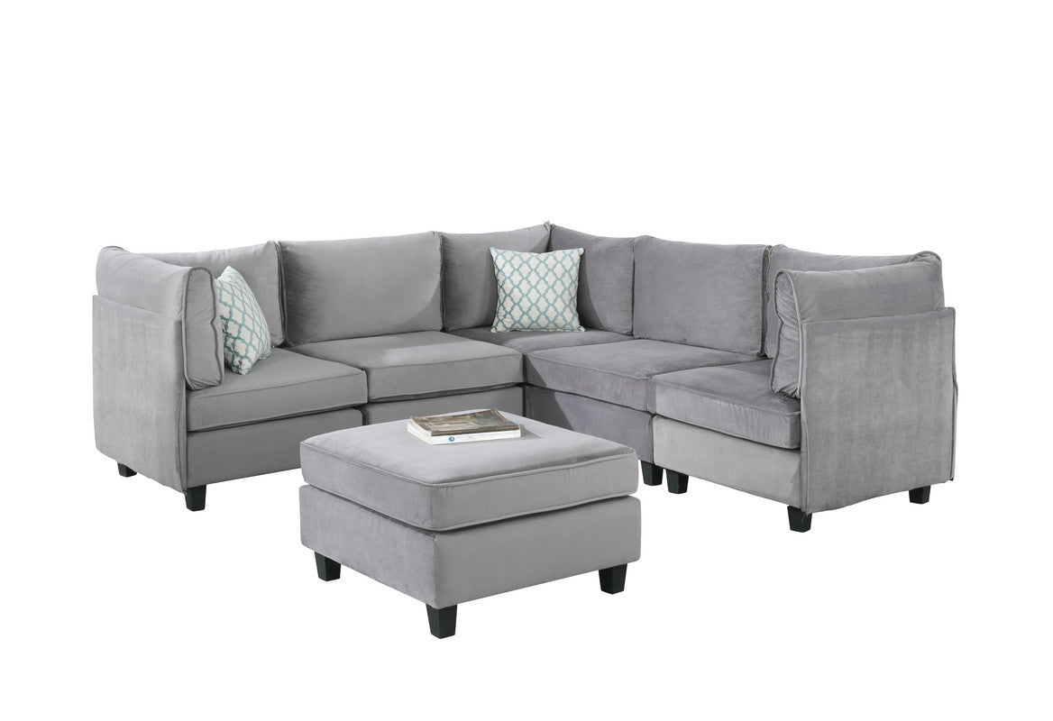 Zelmira Gray Velvet 6Pc Modular Sectional Sofa