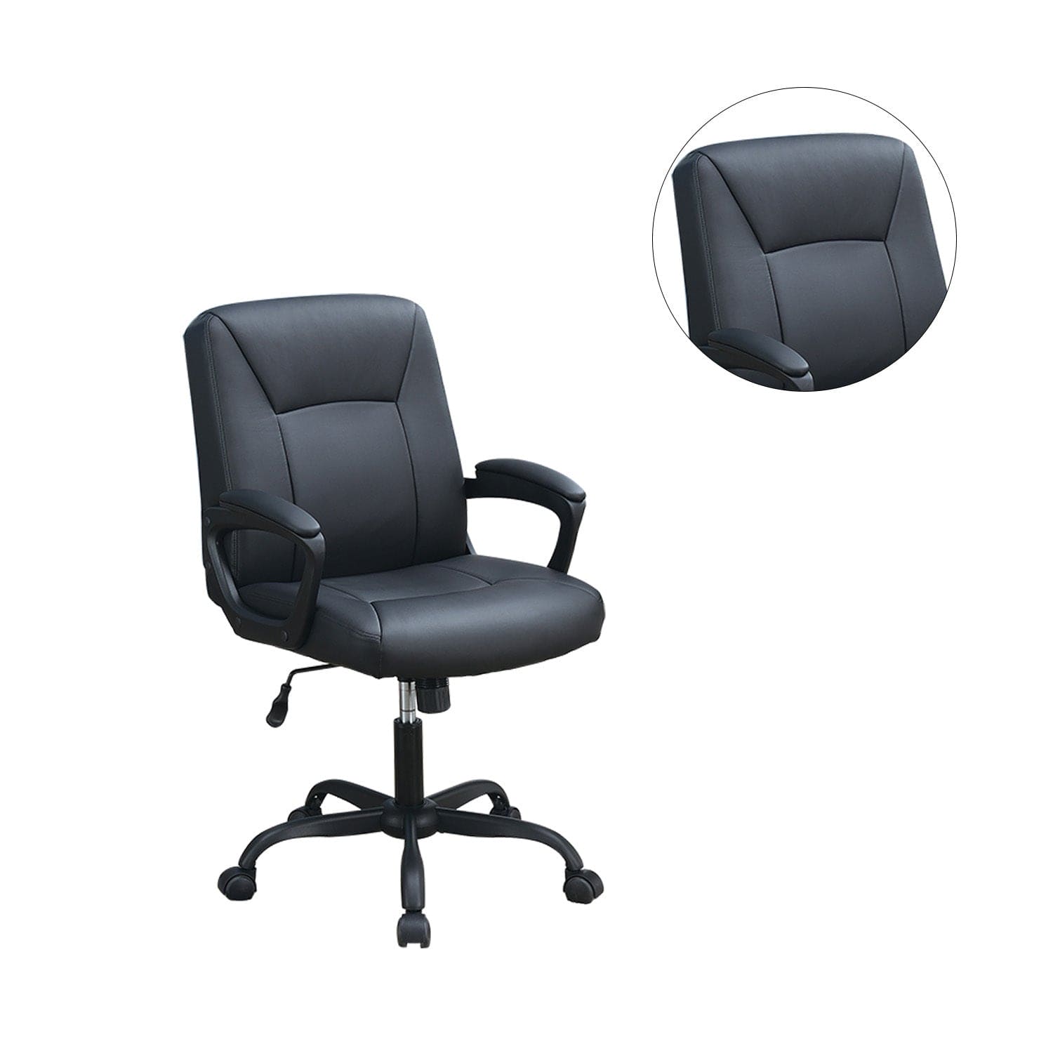 Adjustable Height Office Chair with Padded Armrests, Black