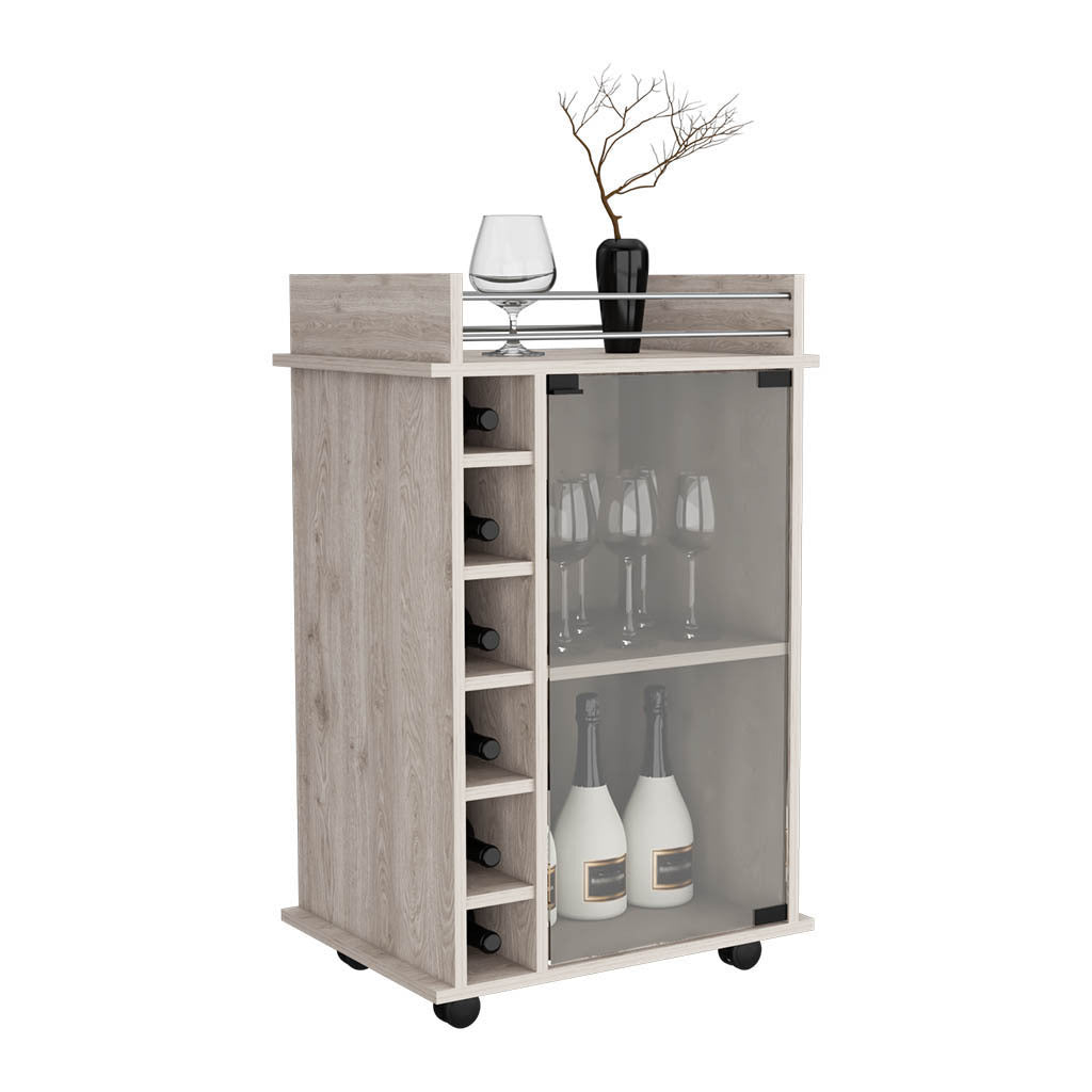 Bar Cart Baltimore, Six Wine Cubbies, Light Gray Finish