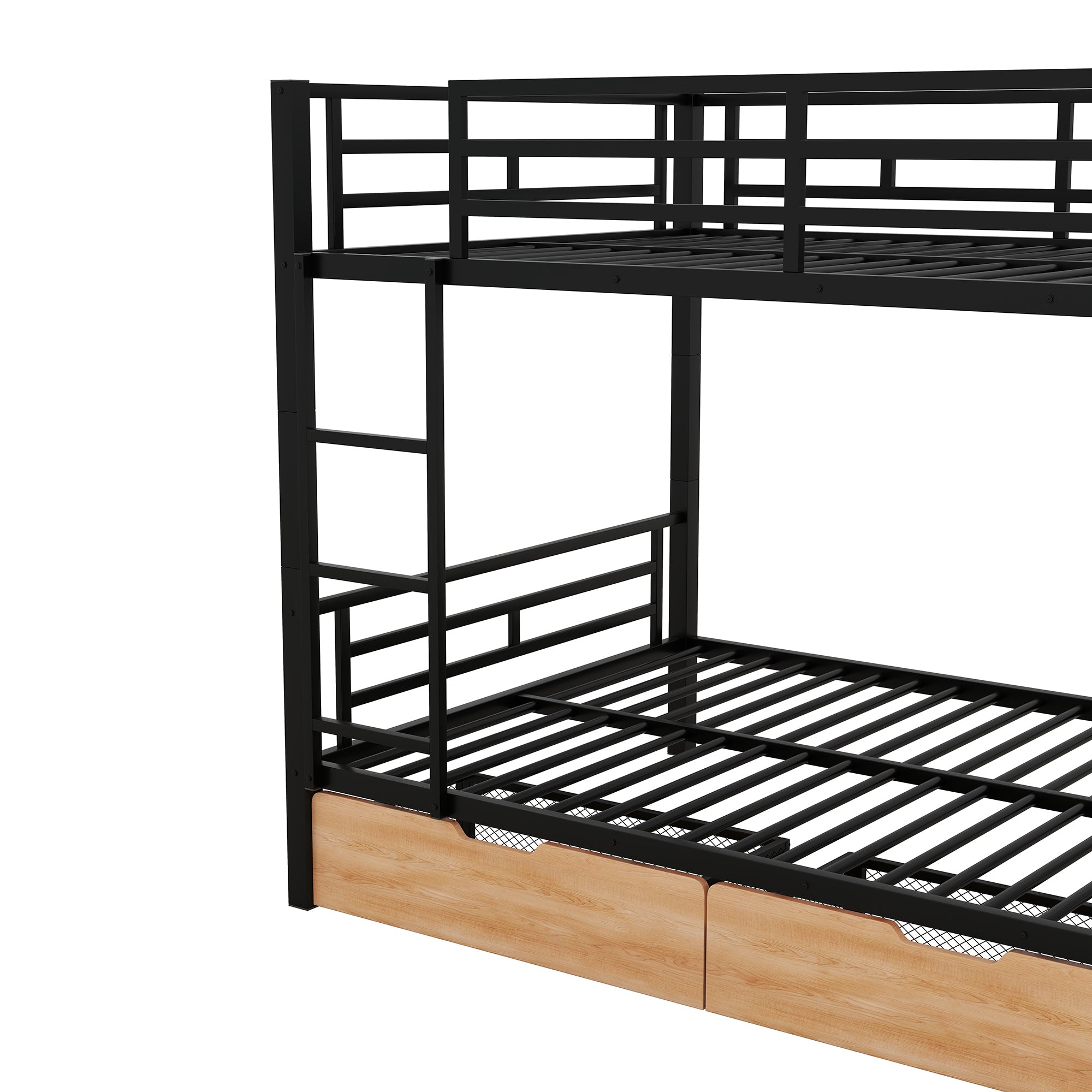 Metal Full Size Convertible Bunk Bed with 2 Drawers, Black