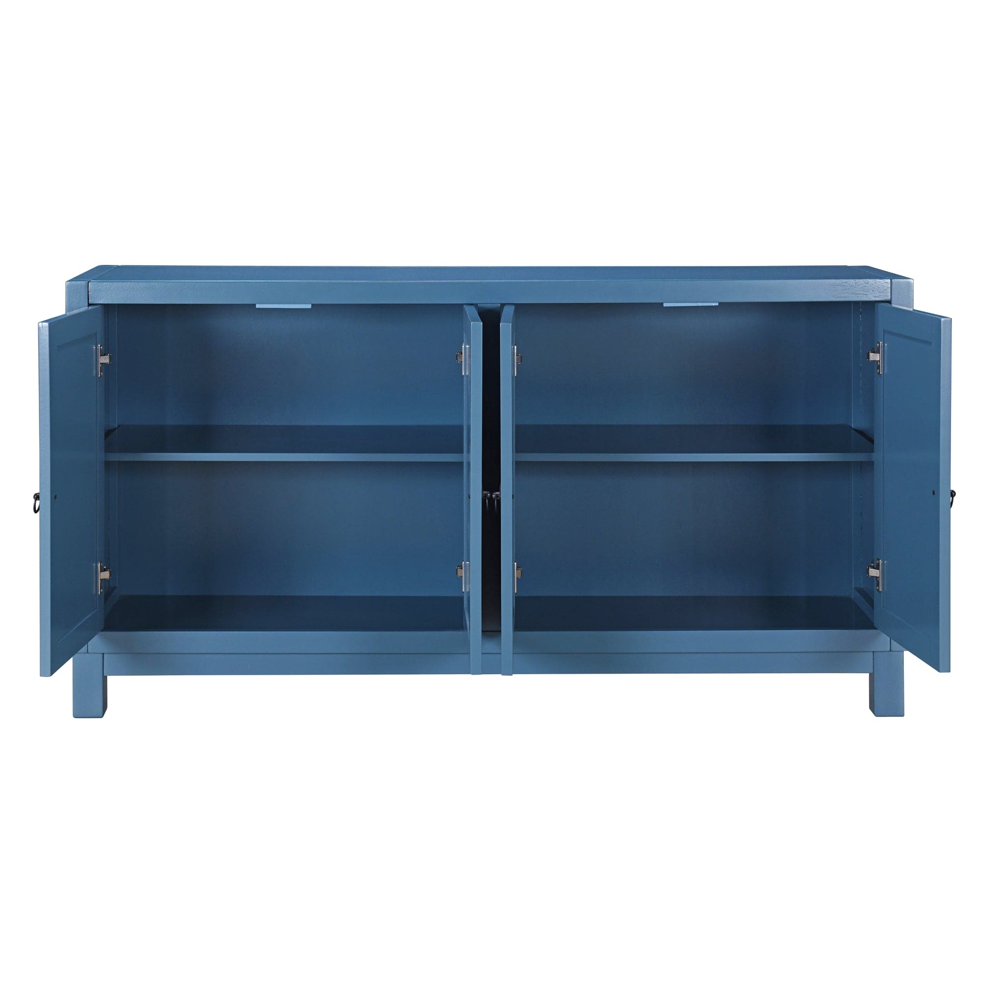 TREXM Large Storage Space Sideboard, 4 Door Buffet Cabinet with Pull Ring Handles for Living Room, Dining Room (Navy)