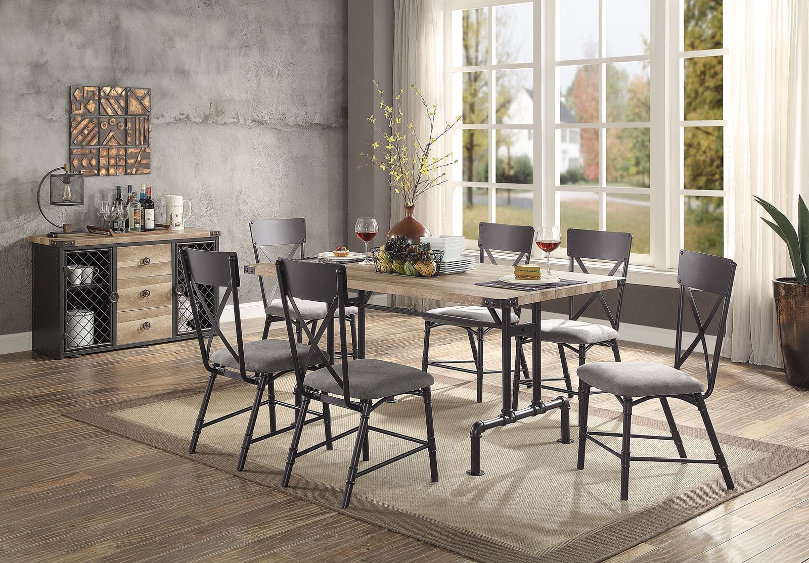 ACME Edina Dining Table, Oak & Sandy Black Finish DN01057