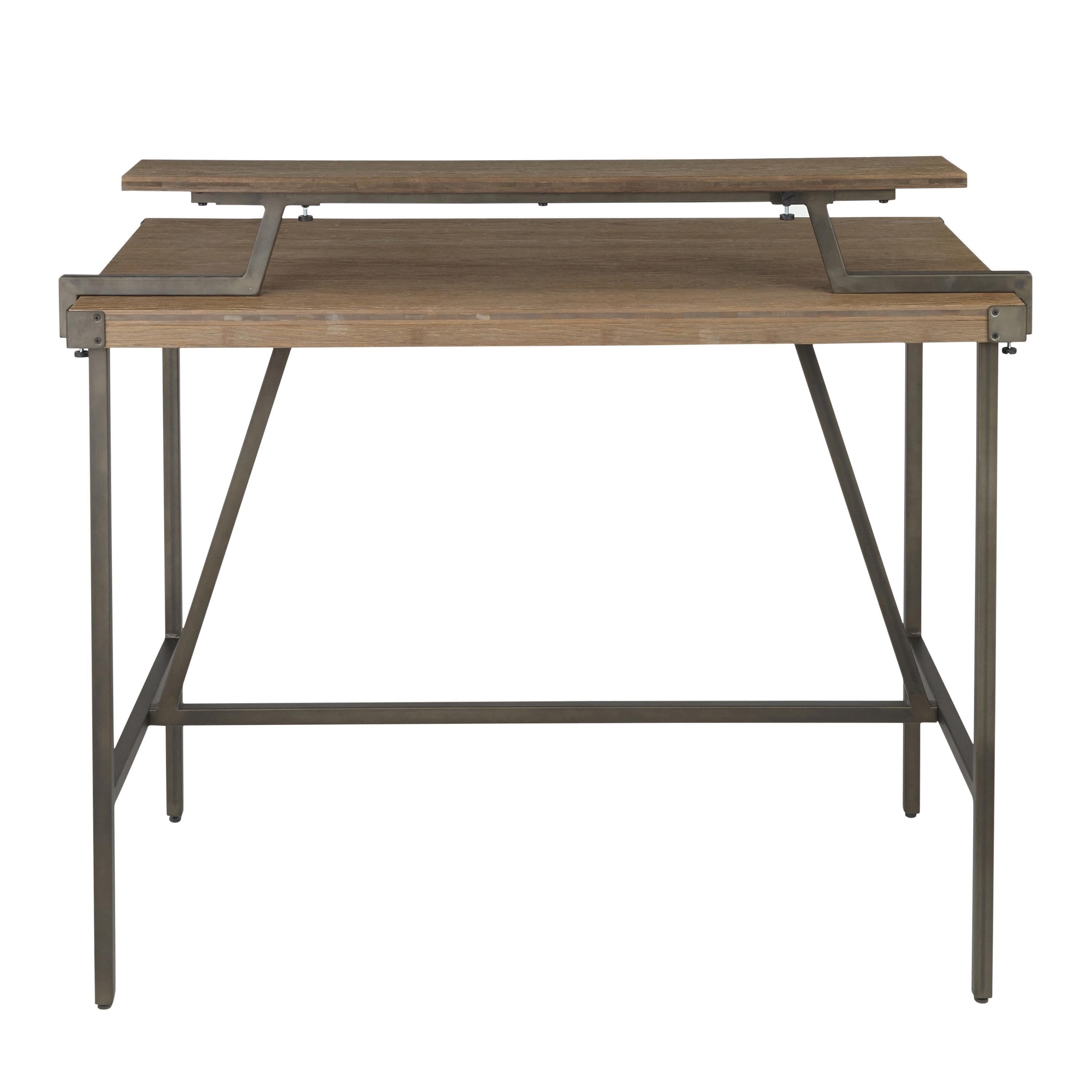 Gia Industrial Counter Table in Antique Metal and Brown Wood-Pressed Grain Bamboo by LumiSource