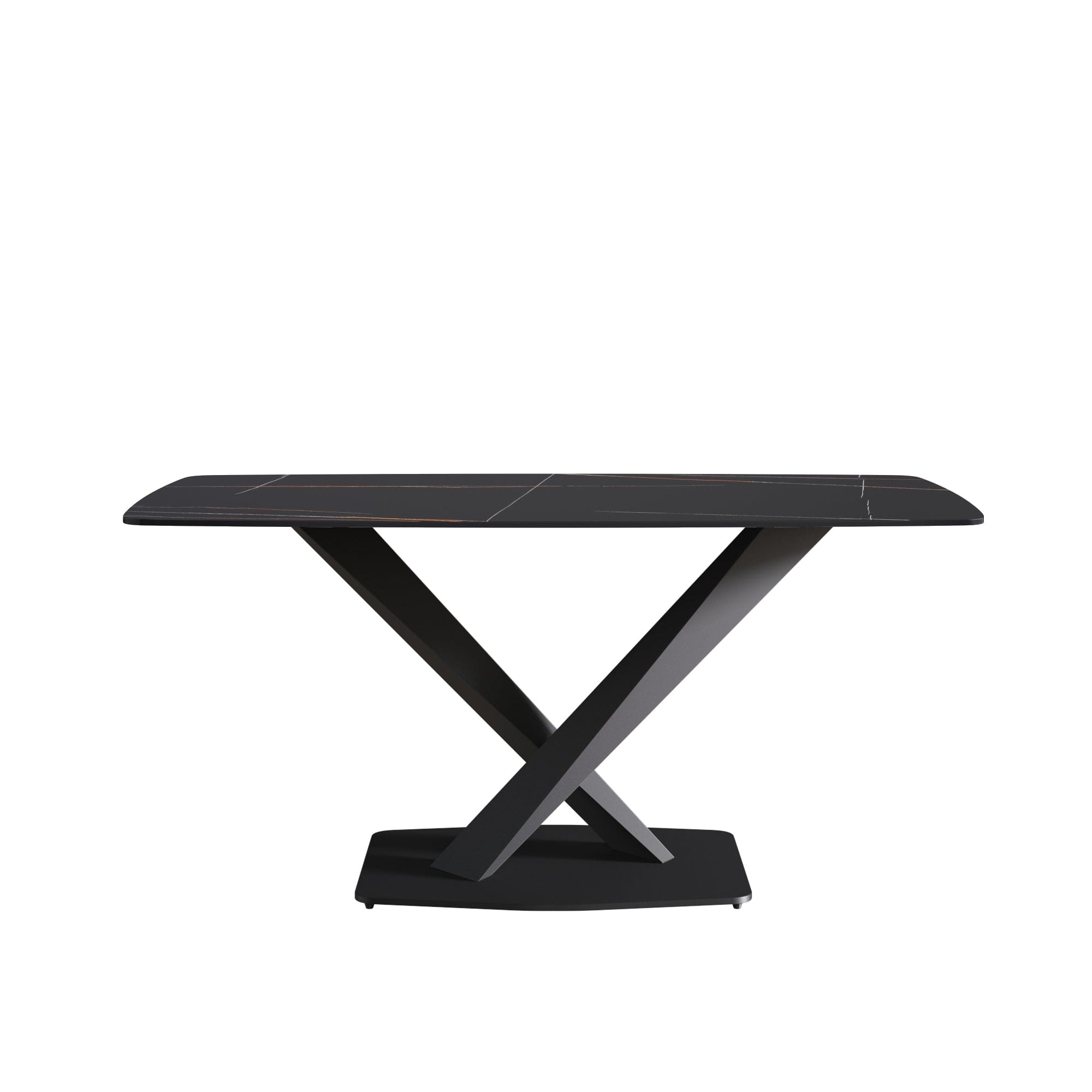 63"Modern artificial stone black curved black metal leg dining table -6 people