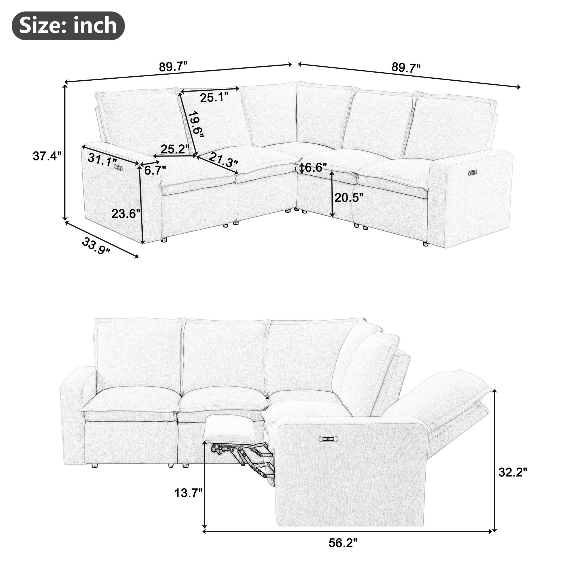 Power Recliner Chair Home Theater Seating Soft Chair with USB Port for Living Room, Bedroom, Theater room, Grey