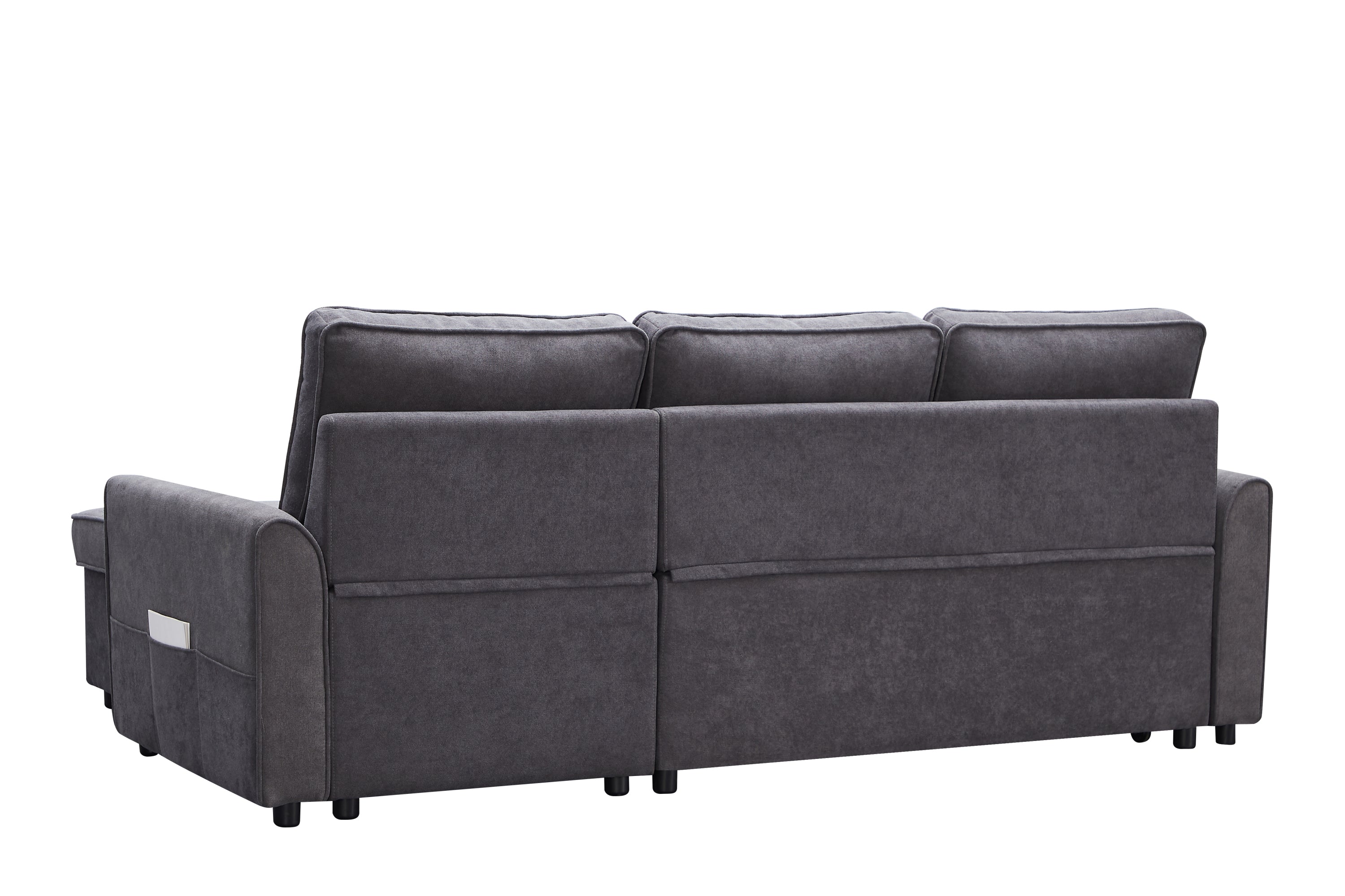 MGEA Modern modular L-shaped sofa bed with chaise longue, reversible sofa bed with pull-out bed and storage, 4-seat linen fabric convertible sofa for living room dark grey