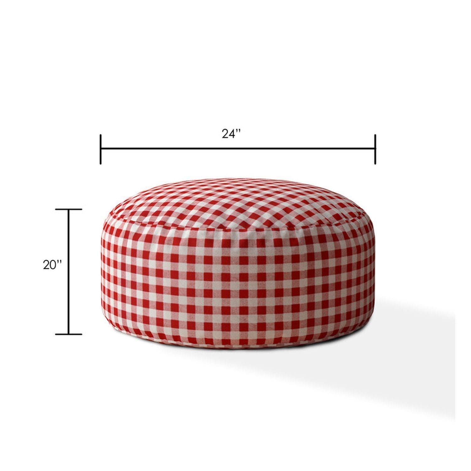 Indoor PLAIDO Bright Red Round Zipper Pouf - Stuffed - Extra Beads Included! - 24in dia x 20in tall