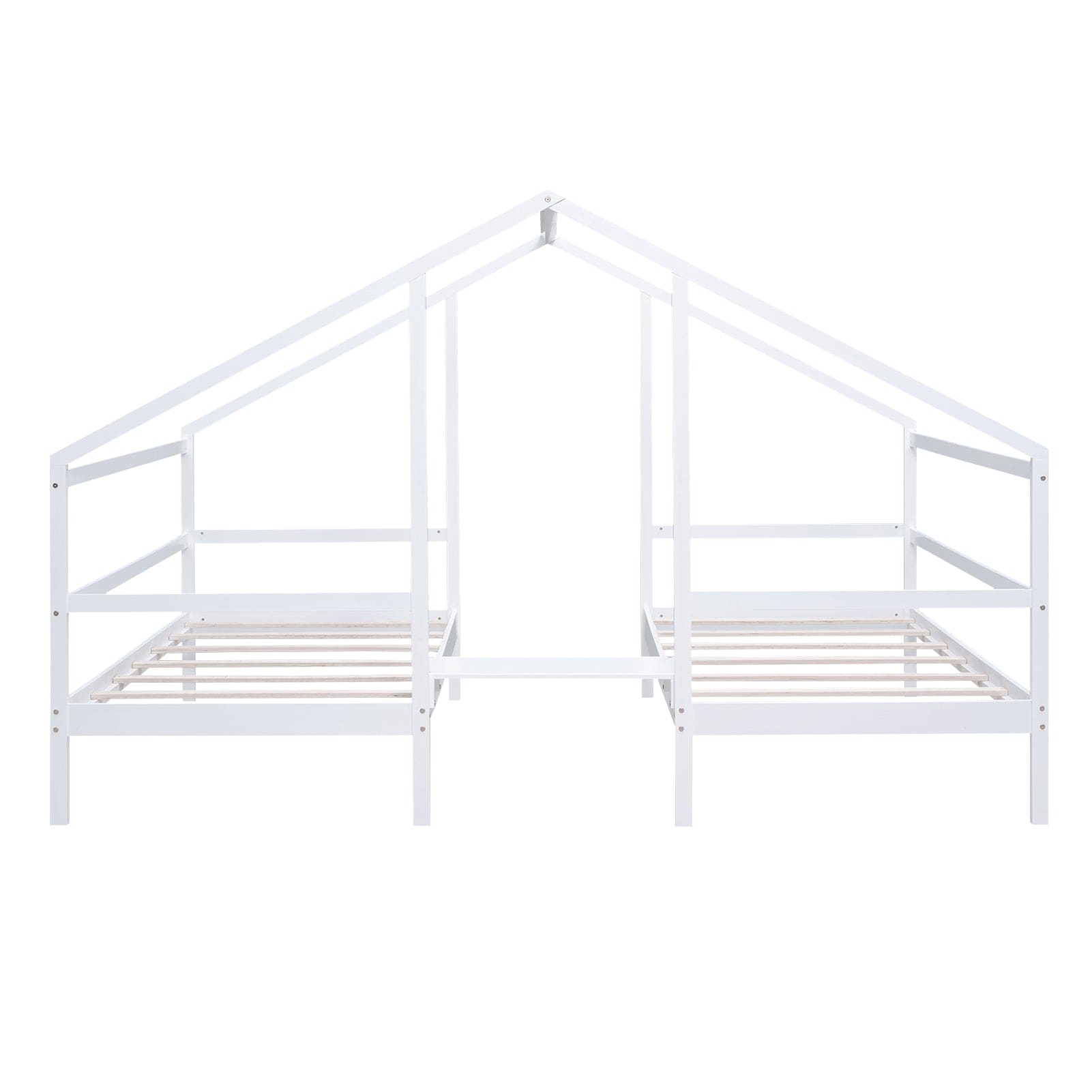 Double Twin Size Triangular House Beds with Built-in Table,White(Old SKU:WF286895AAK)