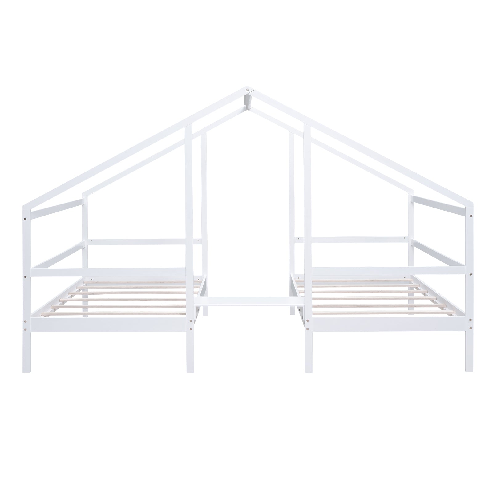 Double Twin Size Triangular House Beds with Built-in Table,White(Old SKU:WF286895AAK)