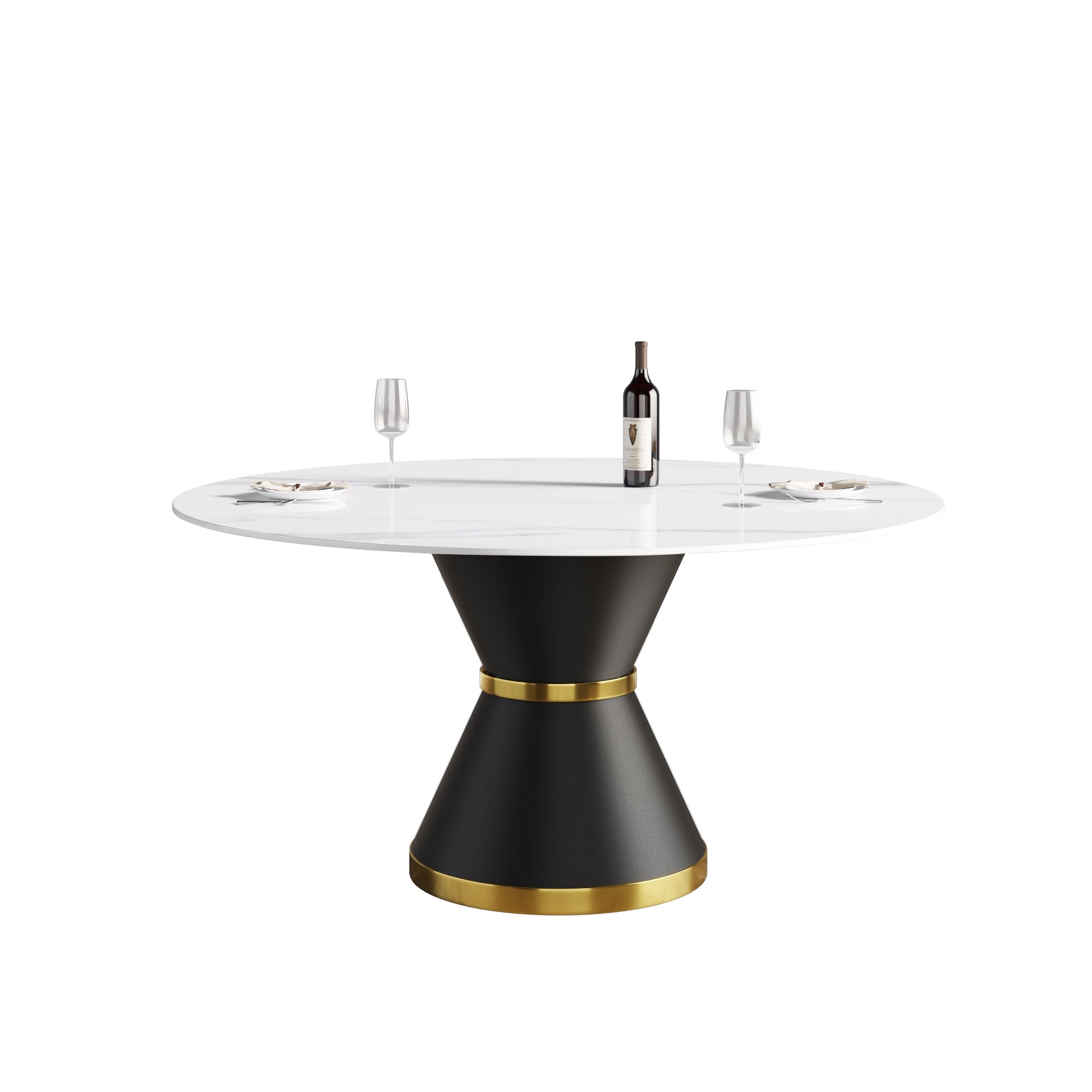 59.05"Modern artificial stone round black carbon steel base dining table-can accommodate 6 people