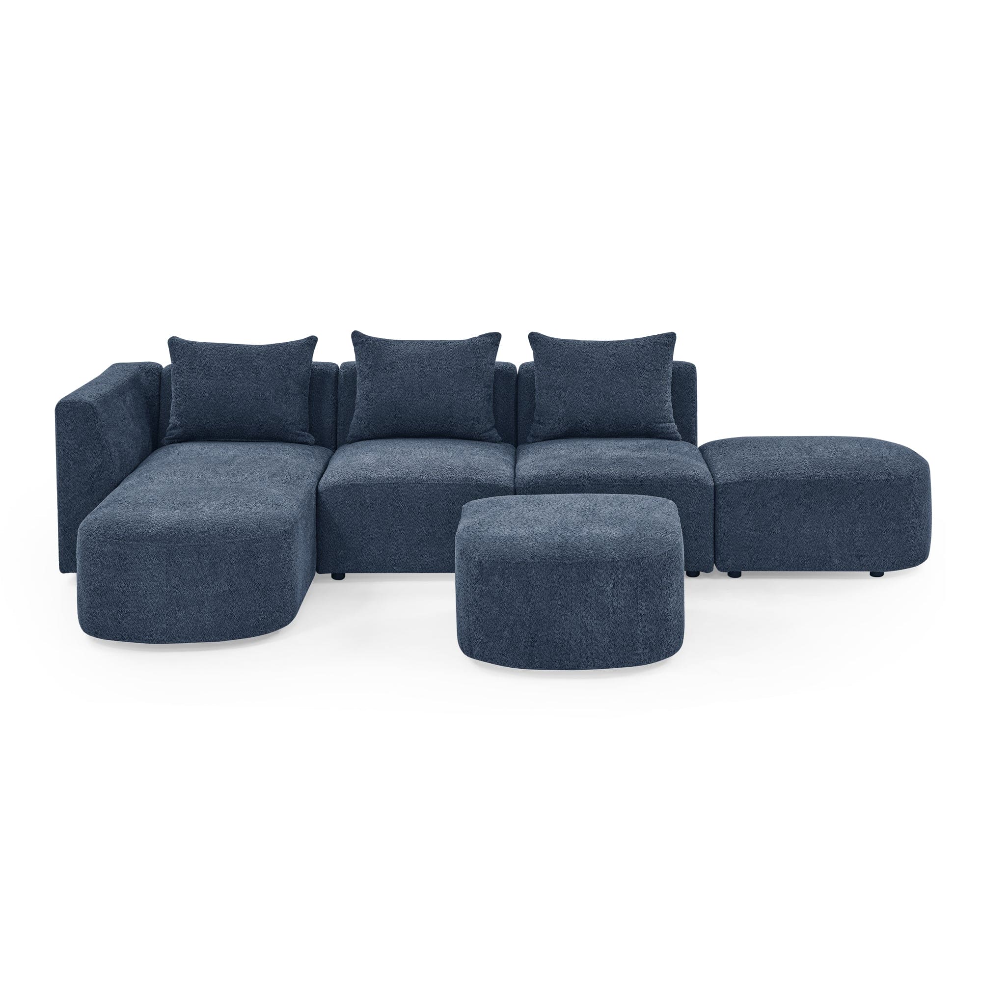 L Shape Sectional Sofa including Two Single Seats, Left Side Chaise and Two Ottomans, Modular Sofa, DIY Combination, Loop Yarn Fabric, Navy