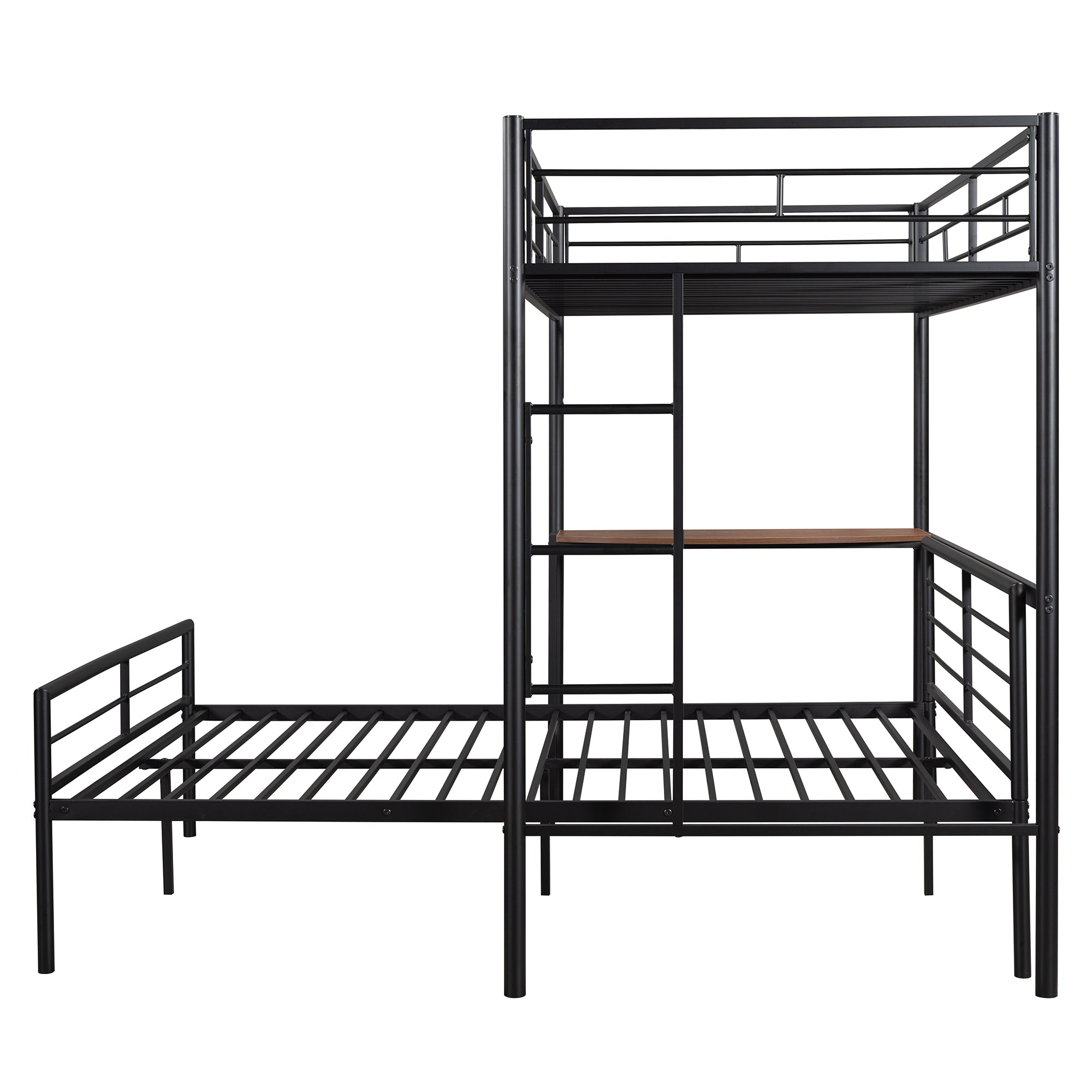 Twin Over Full Metal Bunk Bed with Desk, Ladder and Quality Slats for Bedroom, Metallic Black（OLD SKU :LP000092AAB）