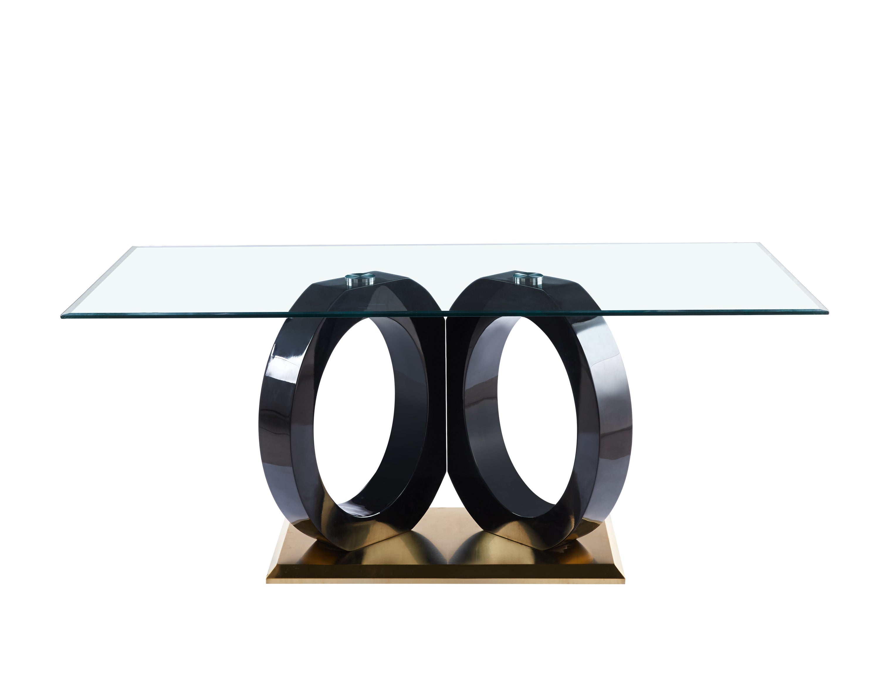 Modern Design Tempered Glass Dining Table with Black MDF Middle Support and Stainless Steel Base