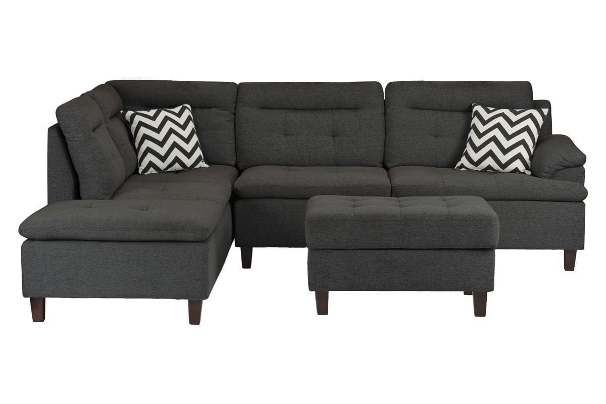 Living Room Furniture Charcoal Cushion Sectional w Ottoman Linen Like Fabric Sofa Chaise