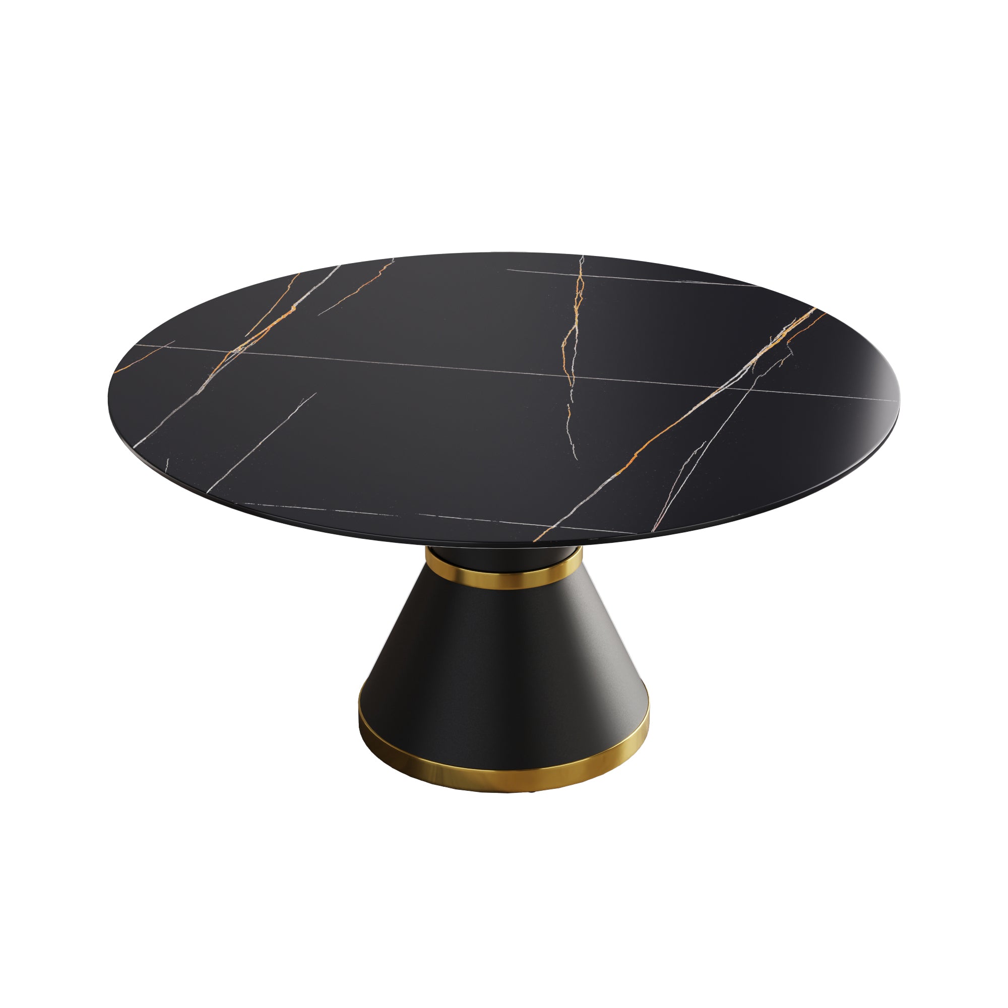 59.05"Modern artificial stone round black carbon steel base dining table-can accommodate 6 people