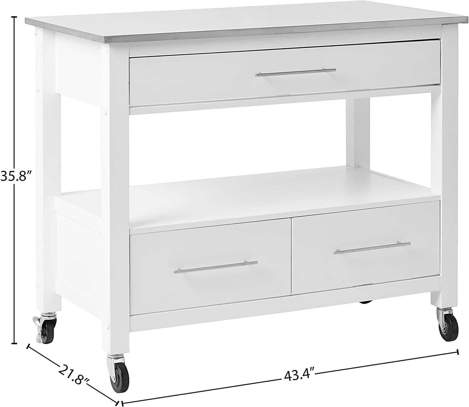 ACME Ottawa Kitchen Cart, Stainless Steel & White 98330