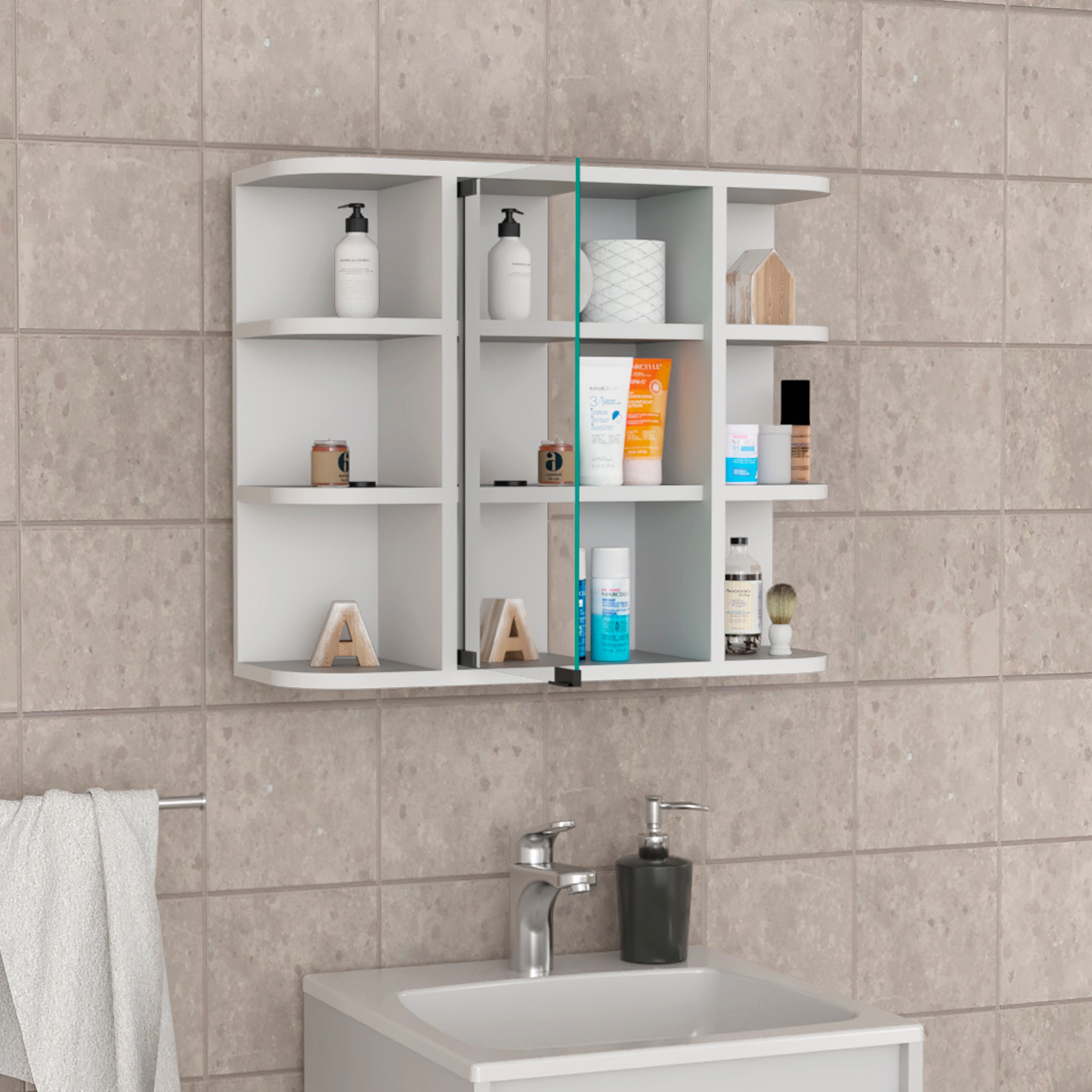 Medicine Cabinet Milano, Six External Shelves Mirror, White Finish