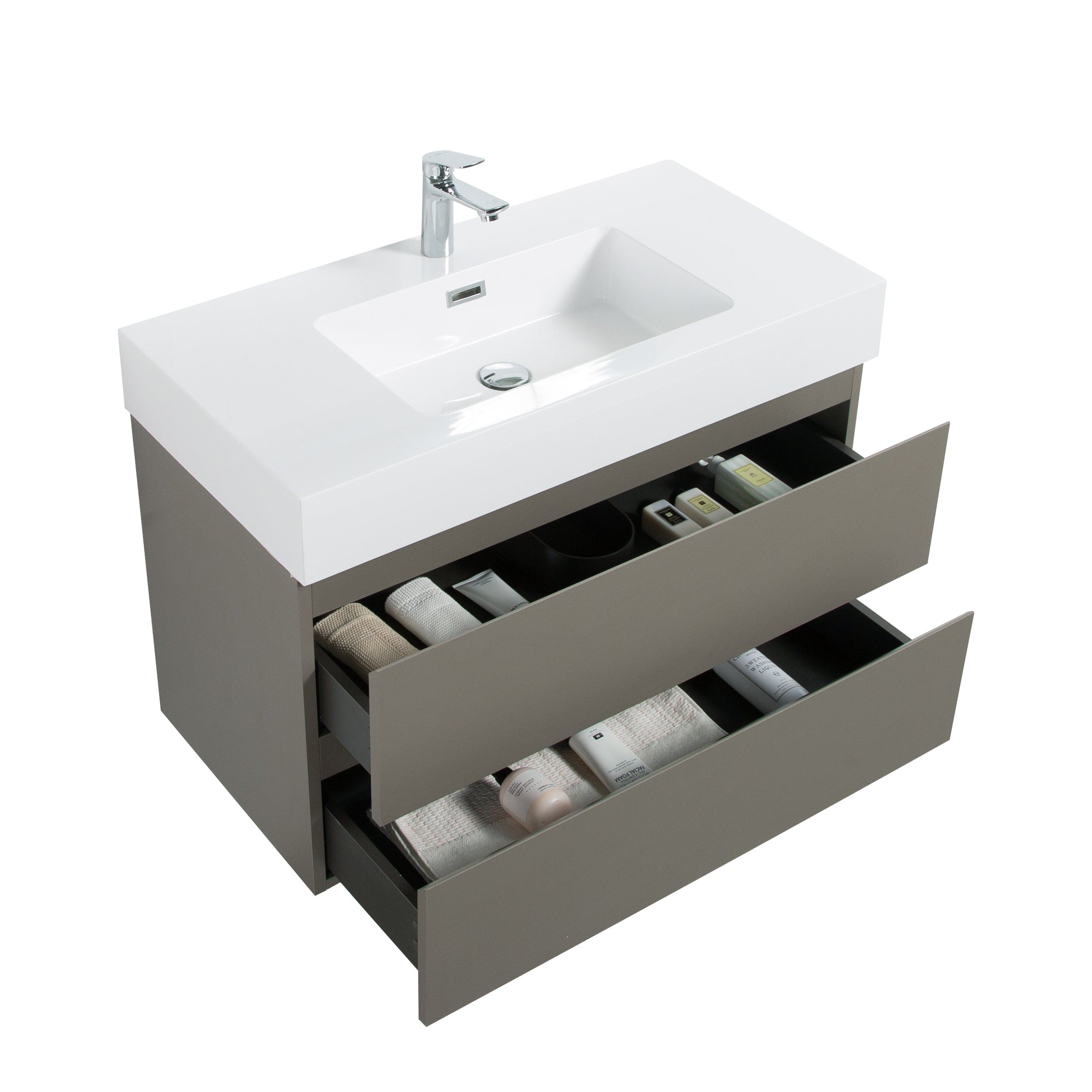 Alice 36" Gray Bathroom Vanity with Sink, Large Storage Wall Mounted Floating Bathroom Vanity for Modern Bathroom, One-Piece White Sink Basin without Drain and Faucet