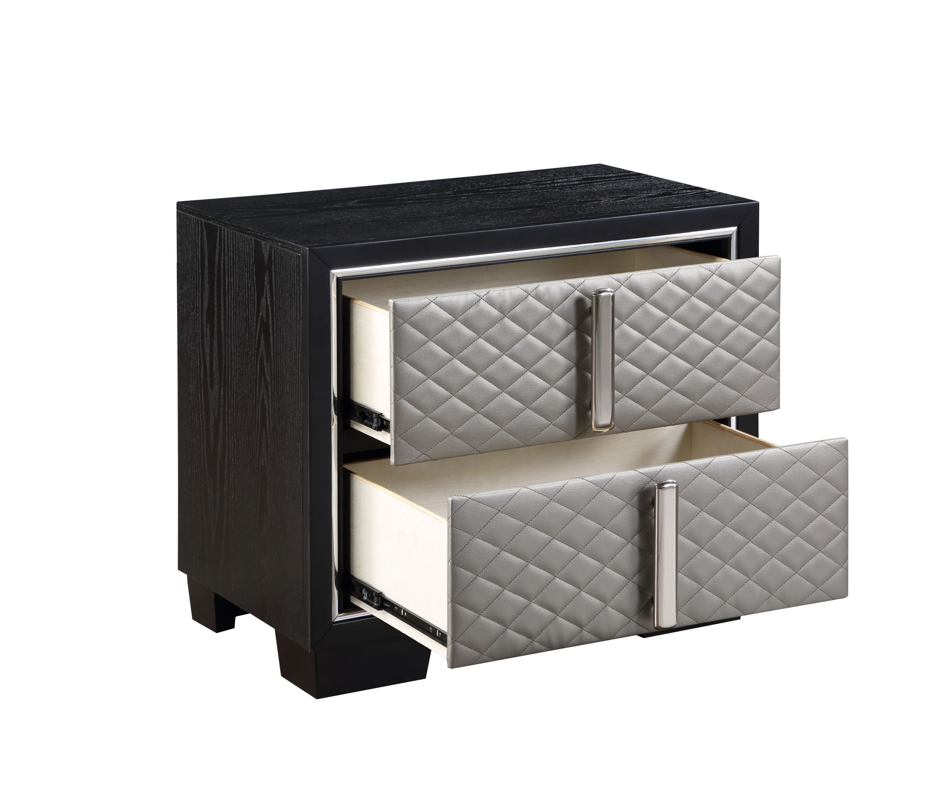 ACME Nicola NIGHTSTAND Silver PU & Black Finish BD01428