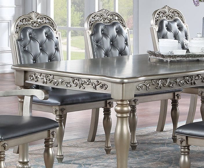 Formal 1pc Dining Table w 2x Leaves Only Silver / Grey Finish Antique Design Rubberwood Large Family Dining Room Furniture