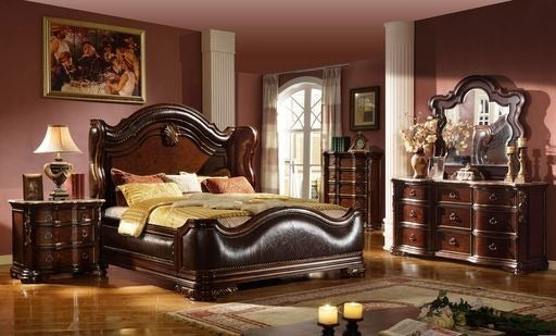 Bella Traditional Style King Bed made with wood in Dark Walnut