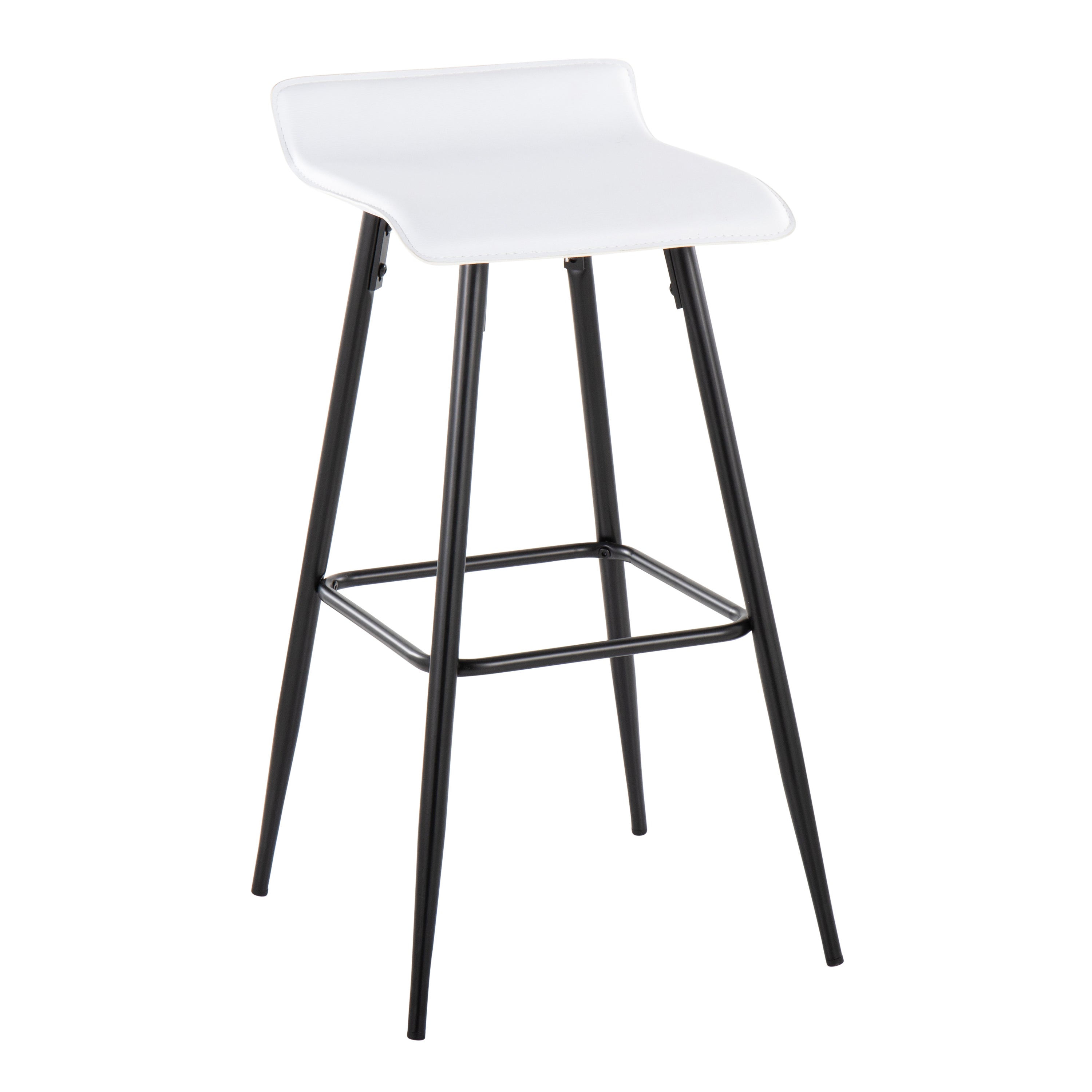 Ale 30" Contemporary Fixed-Height Bar Stool in Black Steel and White Faux Leather by LumiSource - Set of 2