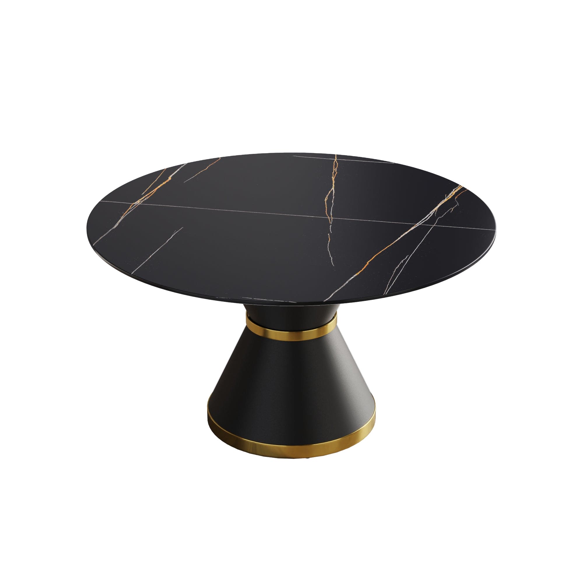 53.15"Modern artificial stone round black carbon steel base dining table-can accommodate 6 people