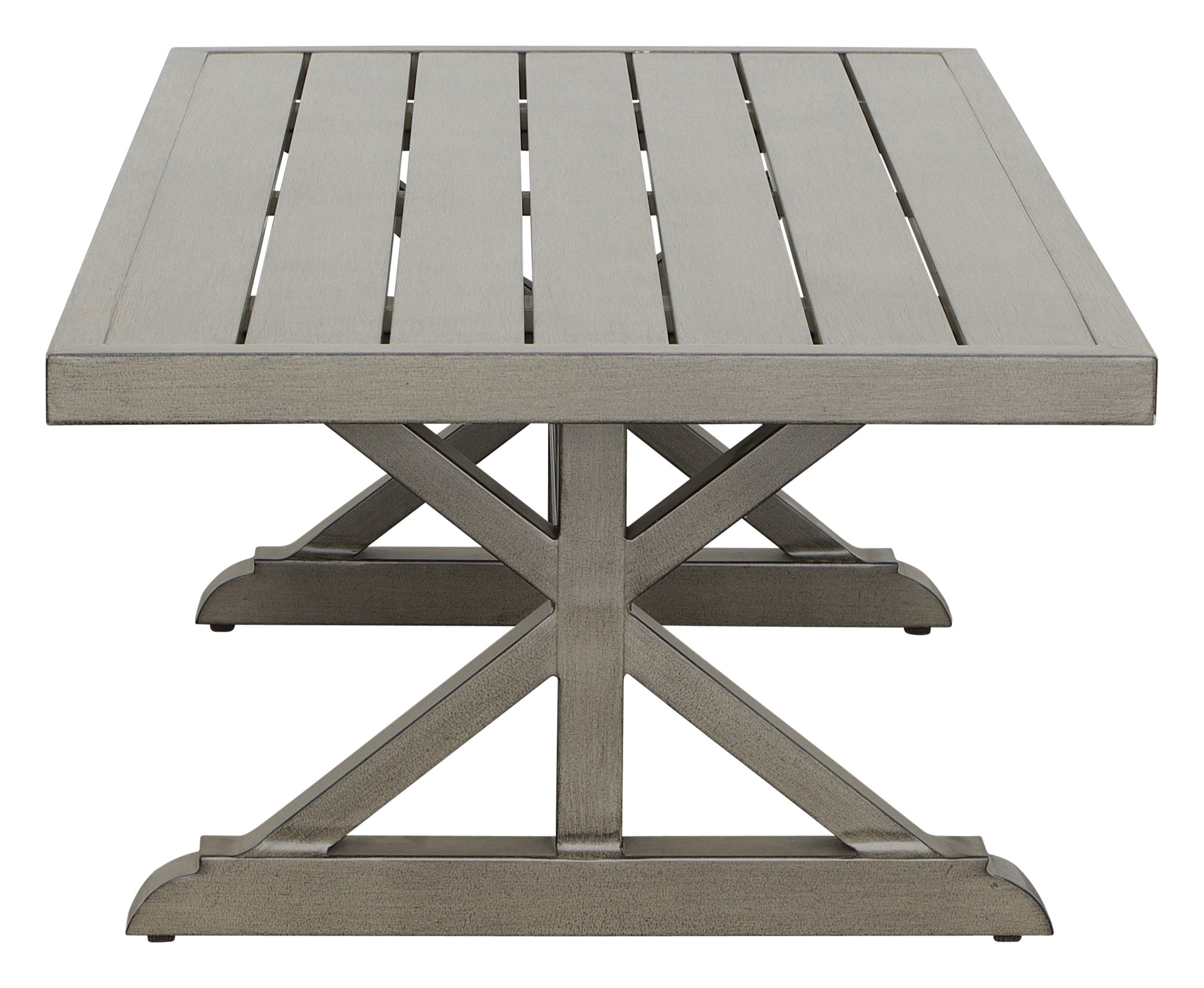 Brown Aluminum Coffee Table - Mission Influences, Bottom Shelf - Rust-Resistant, Weather-Resistant - Functional and Stylish