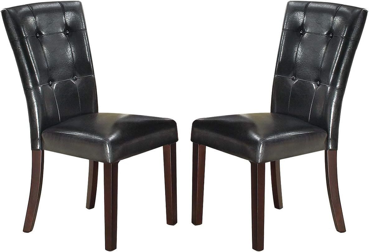 Modern Parson Chairs Black Faux Leather Tufted Set of 2 Side Chairs Dining Seatings