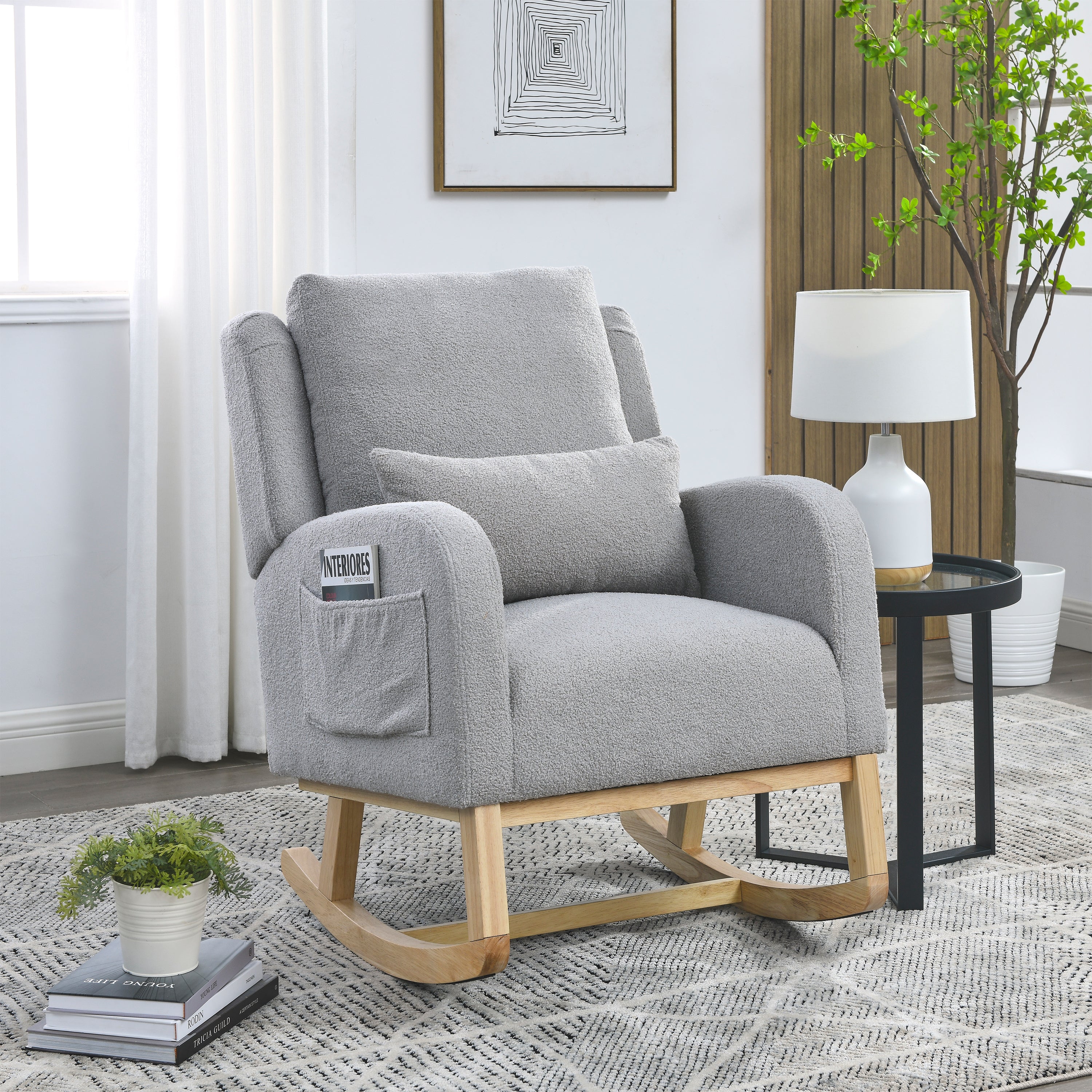 [Video] Welike 27.5 "W Modern Accent High Back Living Room Casual Armchair Rocker with One Lumbar Pillow, Two Side Pockets,Teddy.