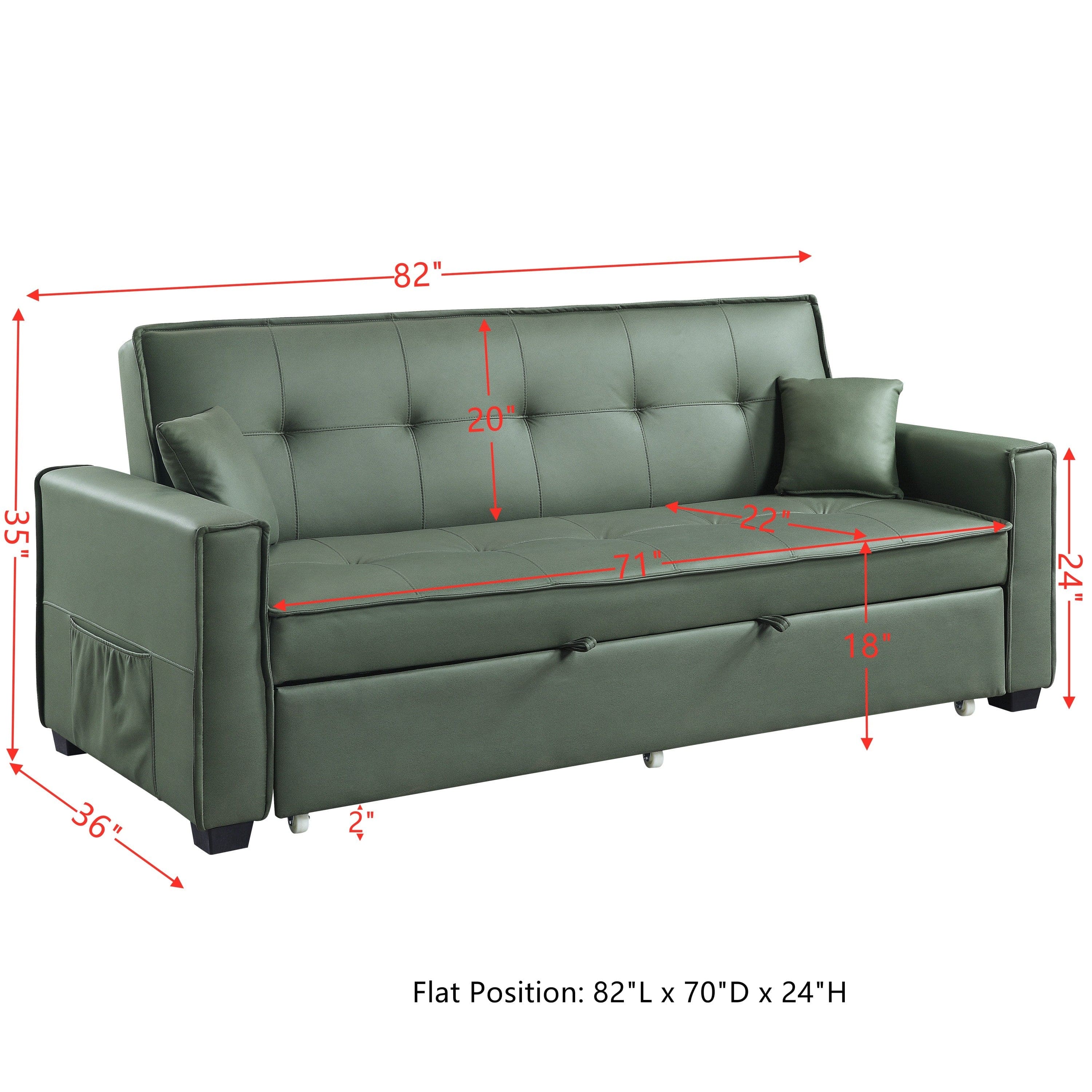 ACME Octavio Adjustable Sofa w/2 Pillows, Green Fabric  LV00824