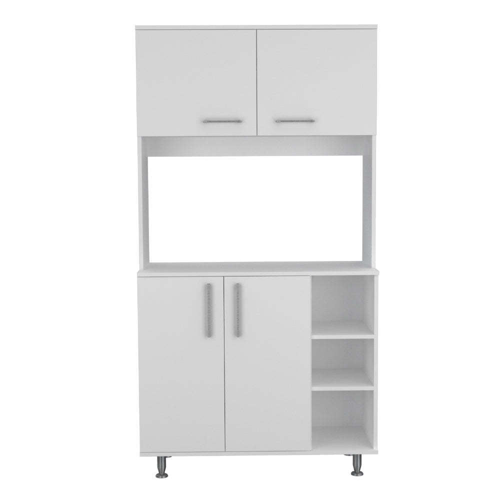 Ralston 7-Shelf 4-Door 2-piece Kitchen Set, Kitchen Island and Pantry Cabinet White and Light Oak