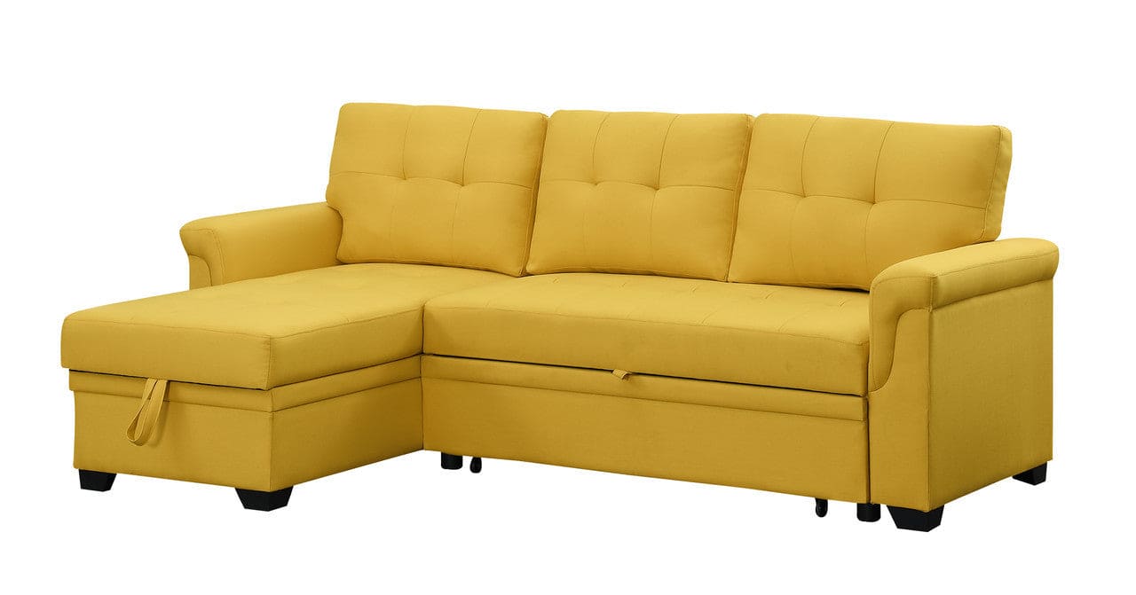 Lucca Yellow Linen Reversible Sleeper Sectional Sofa with Storage Chaise