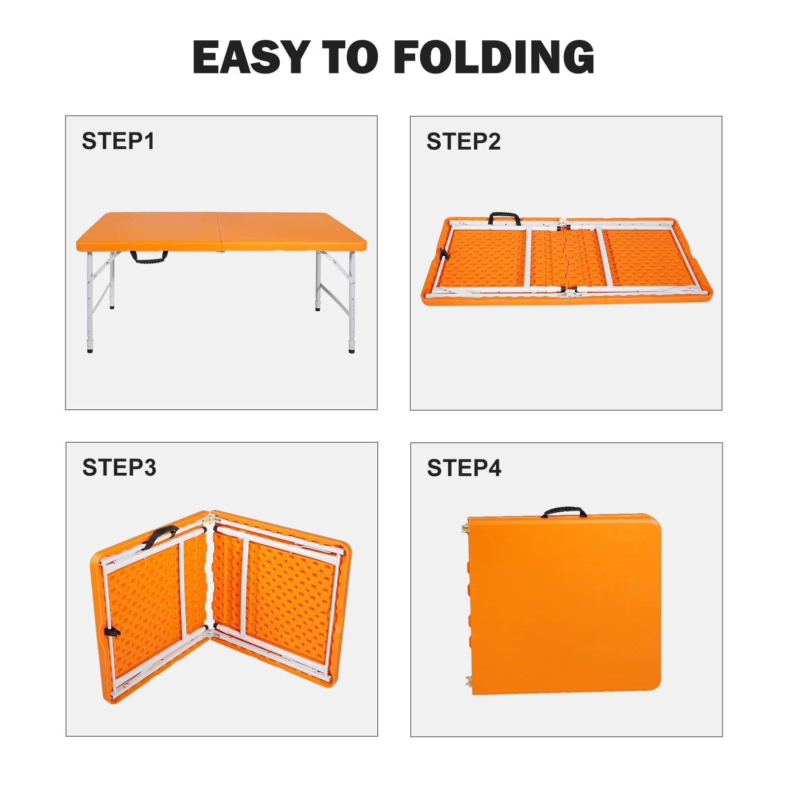 4ft Orange Portable Folding Table Indoor&Outdoor Maximum Weight 135KG Foldable Table for Camping