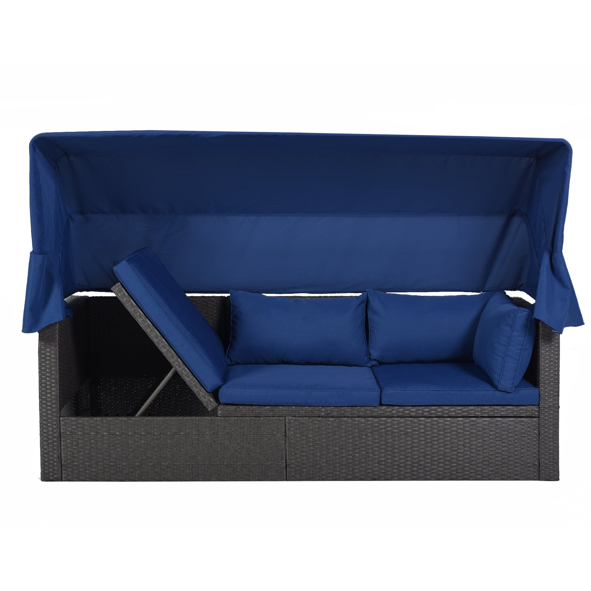 U_Style Outdoor Patio Rectangle Daybed with Retractable Canopy,  Wicker Furniture Sectional Seating with Washable Cushions, Backyard, Porch(As same as WY000263AAE)