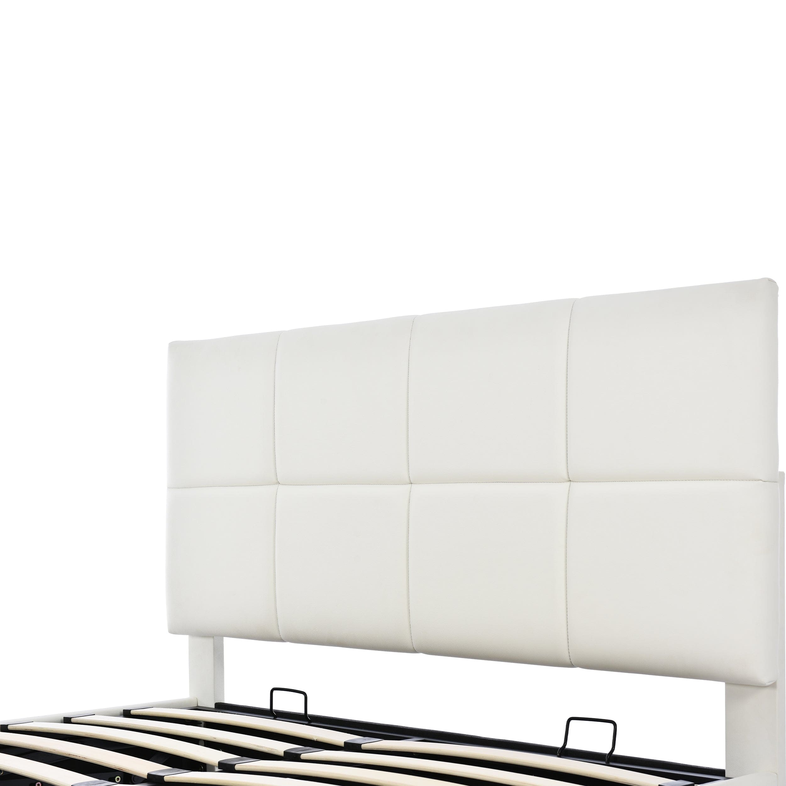 Full Size Tufted Upholstered Platform Bed with Hydraulic Storage System,PU Storage Bed with LED Lights and USB charger, White