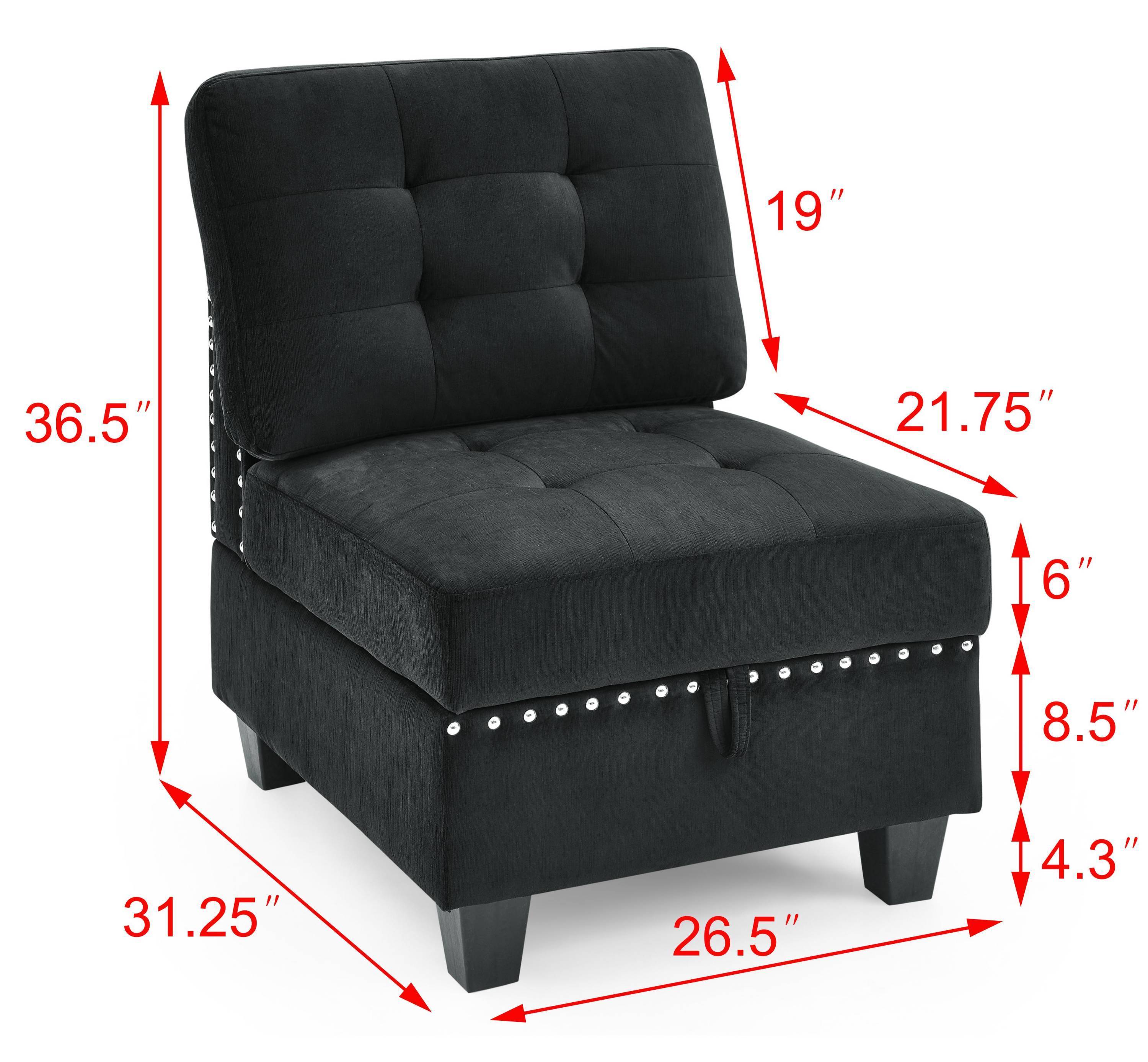 L shape Modular Sectional Sofa,DIY Combination,includes Three Single Chair ,Two Corner and Two Ottoman,Black Velvet.