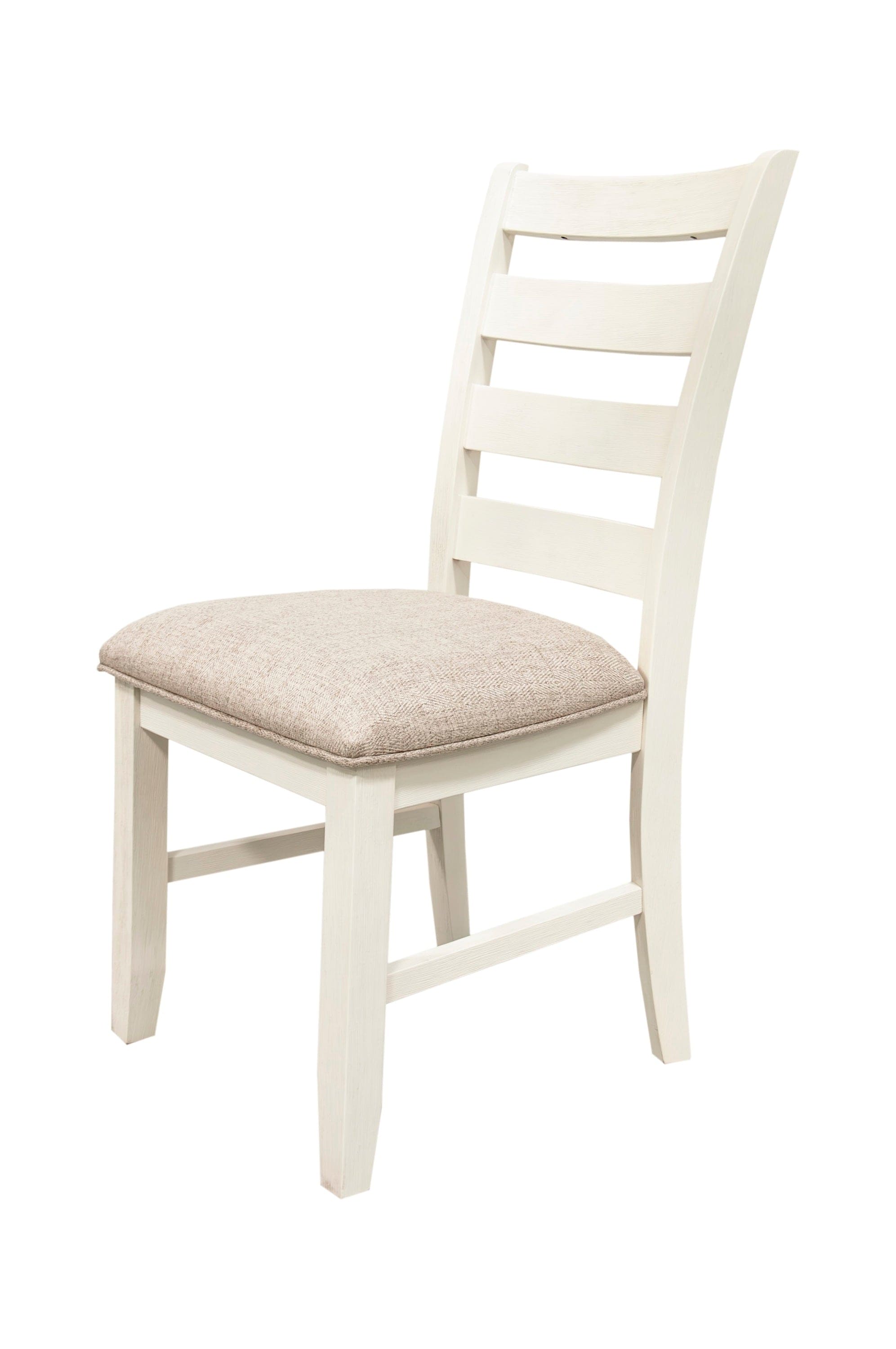 White Classic 2pcs Dining Chairs Set Rubberwood Beige Fabric Cushion Seats Ladder Backs Dining Room Furniture Side Chair