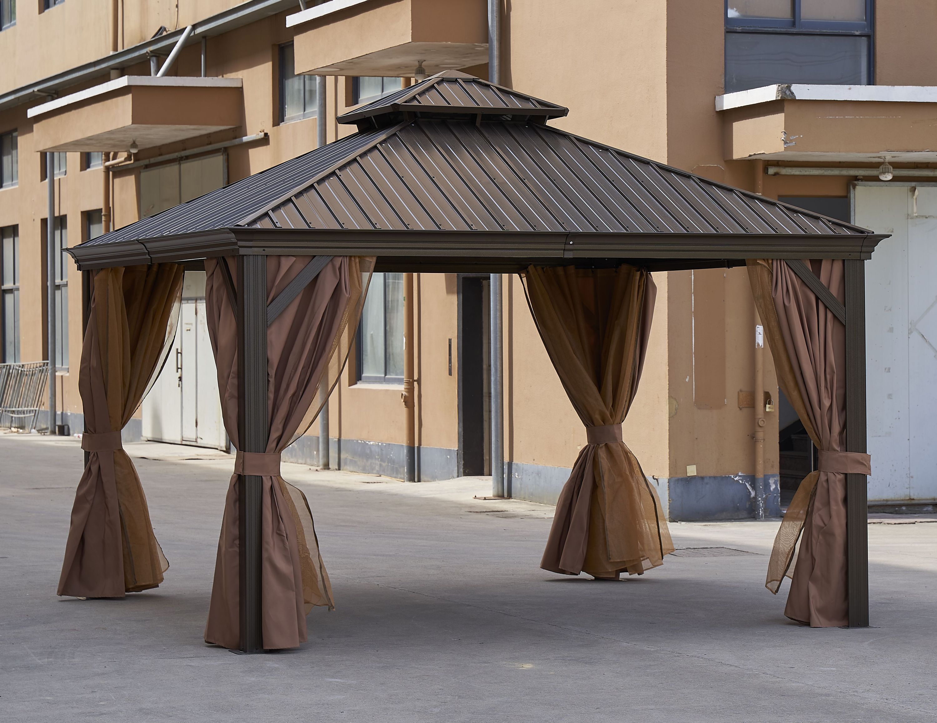 12*12FT patic gazebo,alu gazebo with steel canopy,Outdoor Permanent Hardtop Gazebo Canopy for Patio, Garden, Backyard