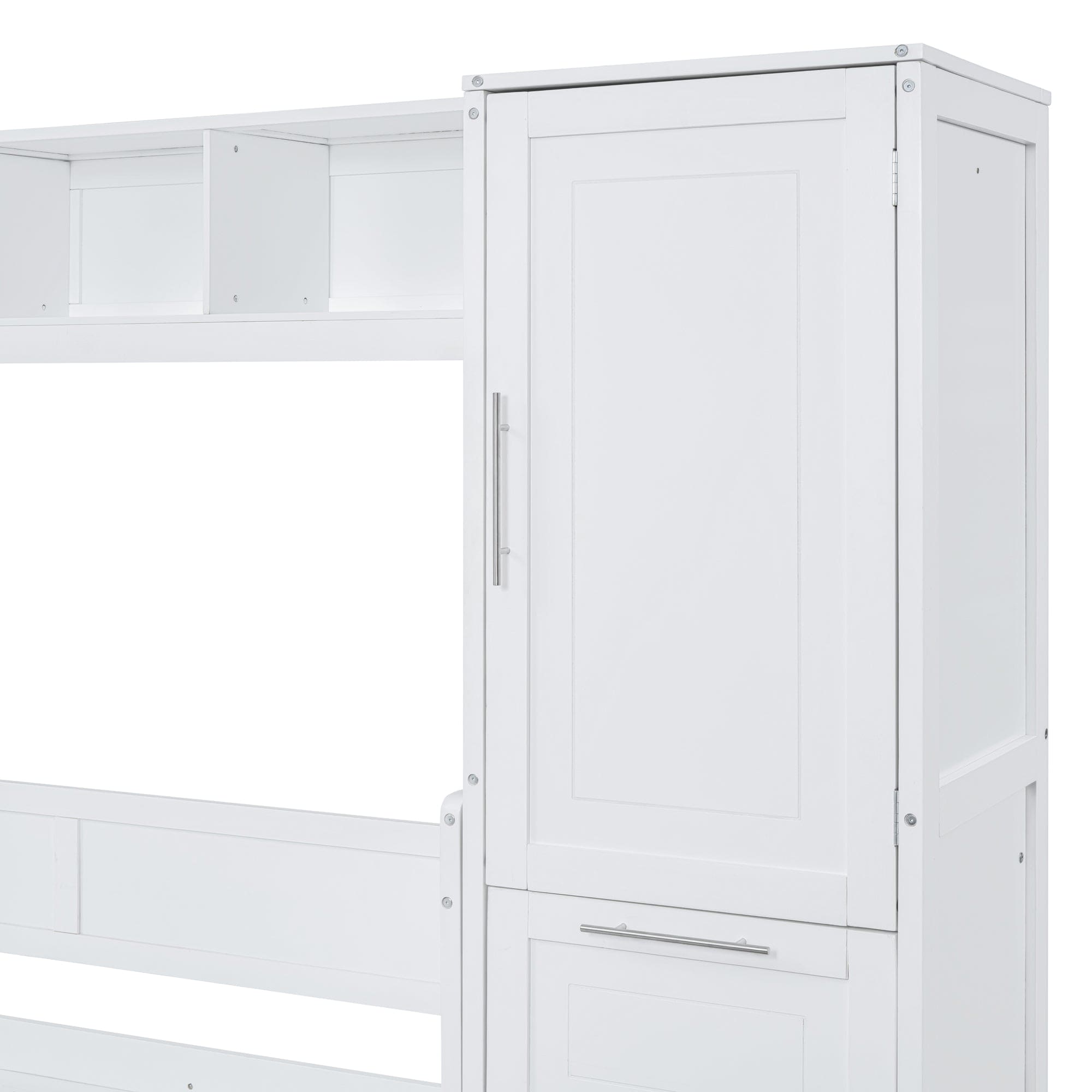 Full Size Murphy Bed Wall Bed with Closet and Drawers,White