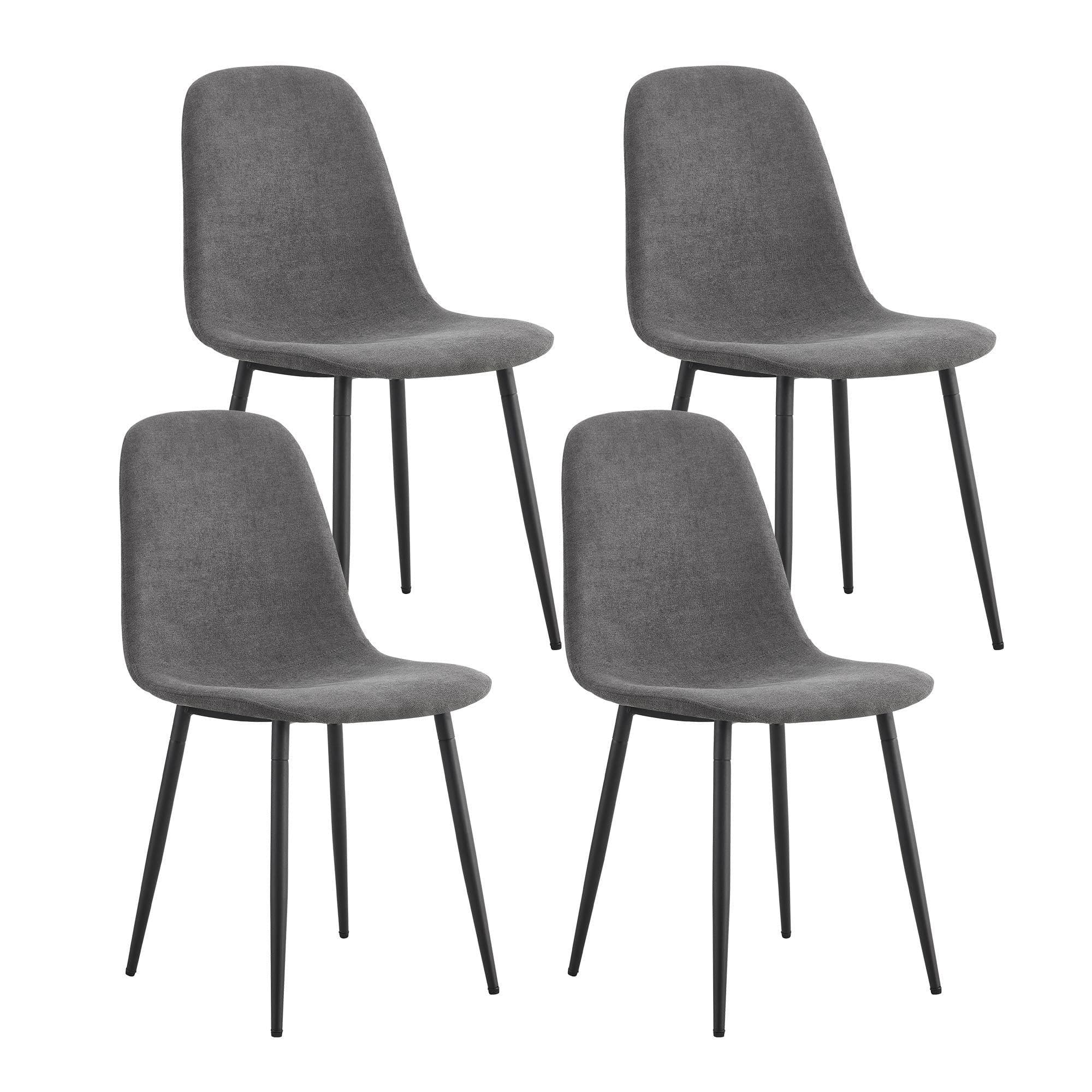 A set of 6 modern medieval style restaurant cushioned side chairs with soft linen fabric cushions and black metal legs, suitable for kitchen, lounge, and farmhouses.B0501A