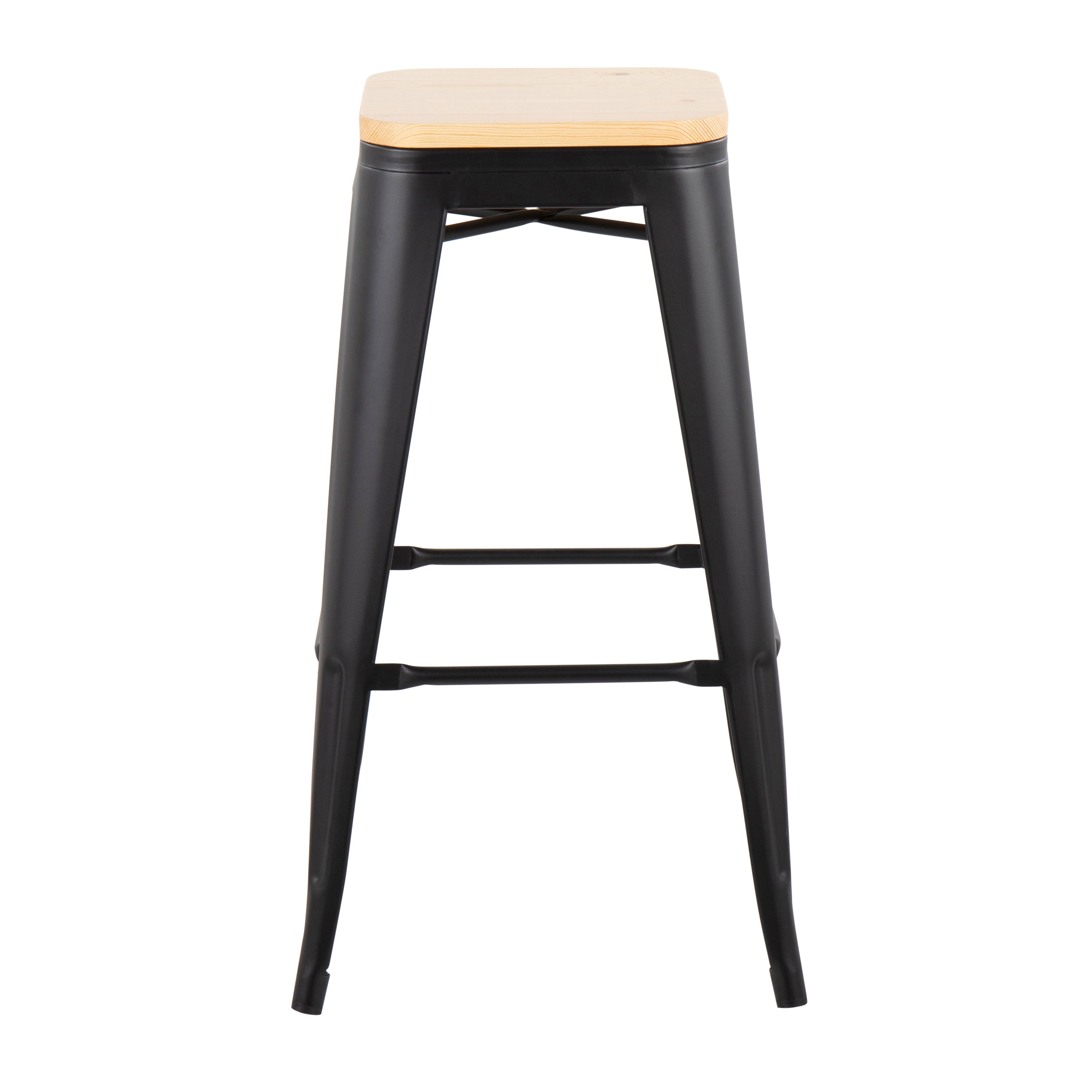 Oregon Contemporary Barstool in Black Steel and Natural Wood by LumiSource - Set of 2