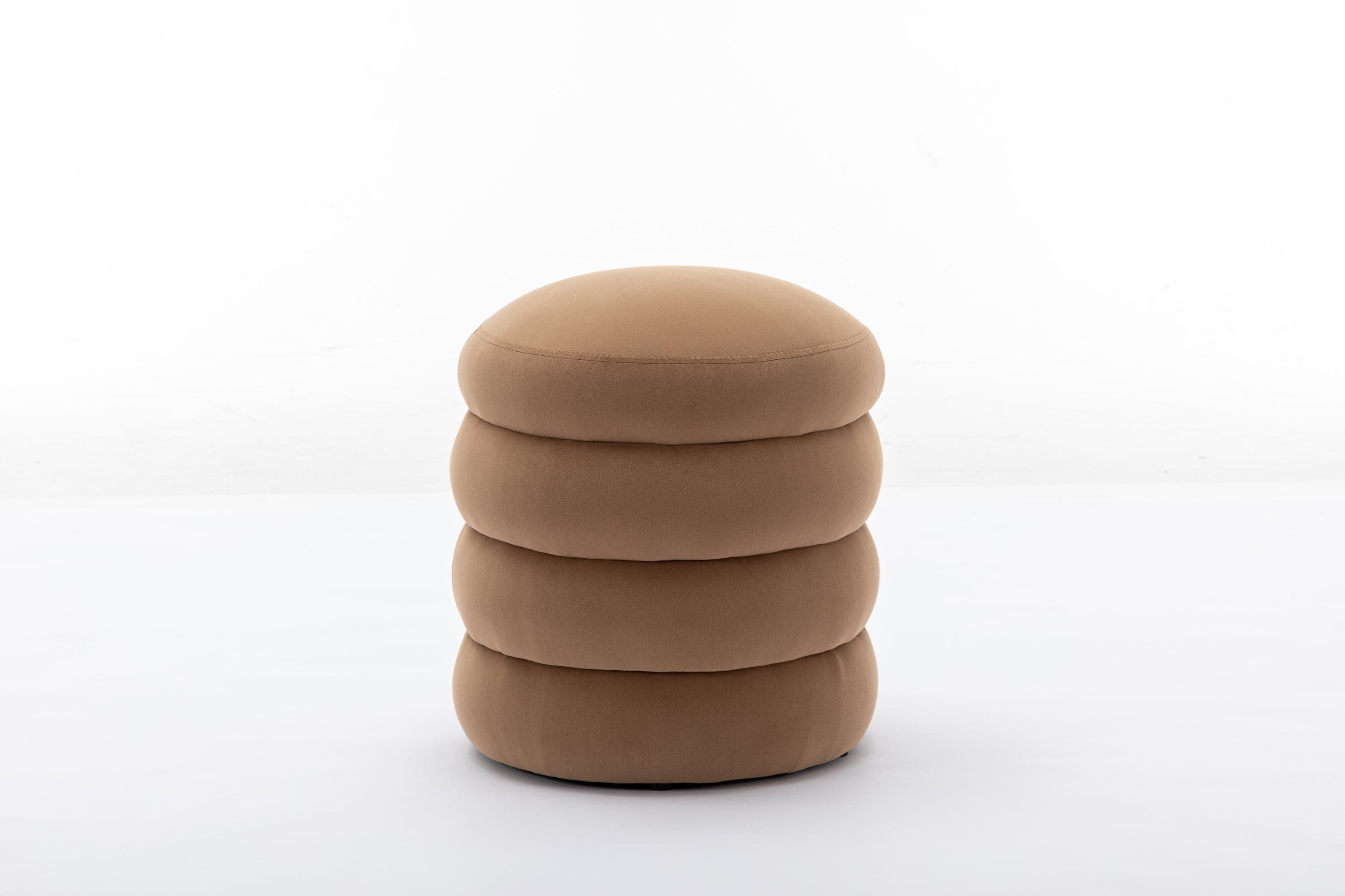 006-Soft Velvet  Round Ottoman Footrest Stool,Coffee