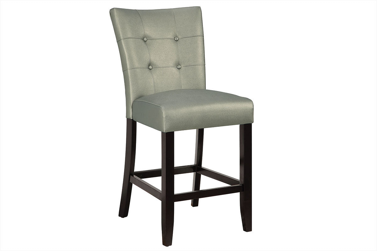 Modern Counter Height Chairs Silver Faux Leather Tufted Set of 2 High Chairs Dining Seating