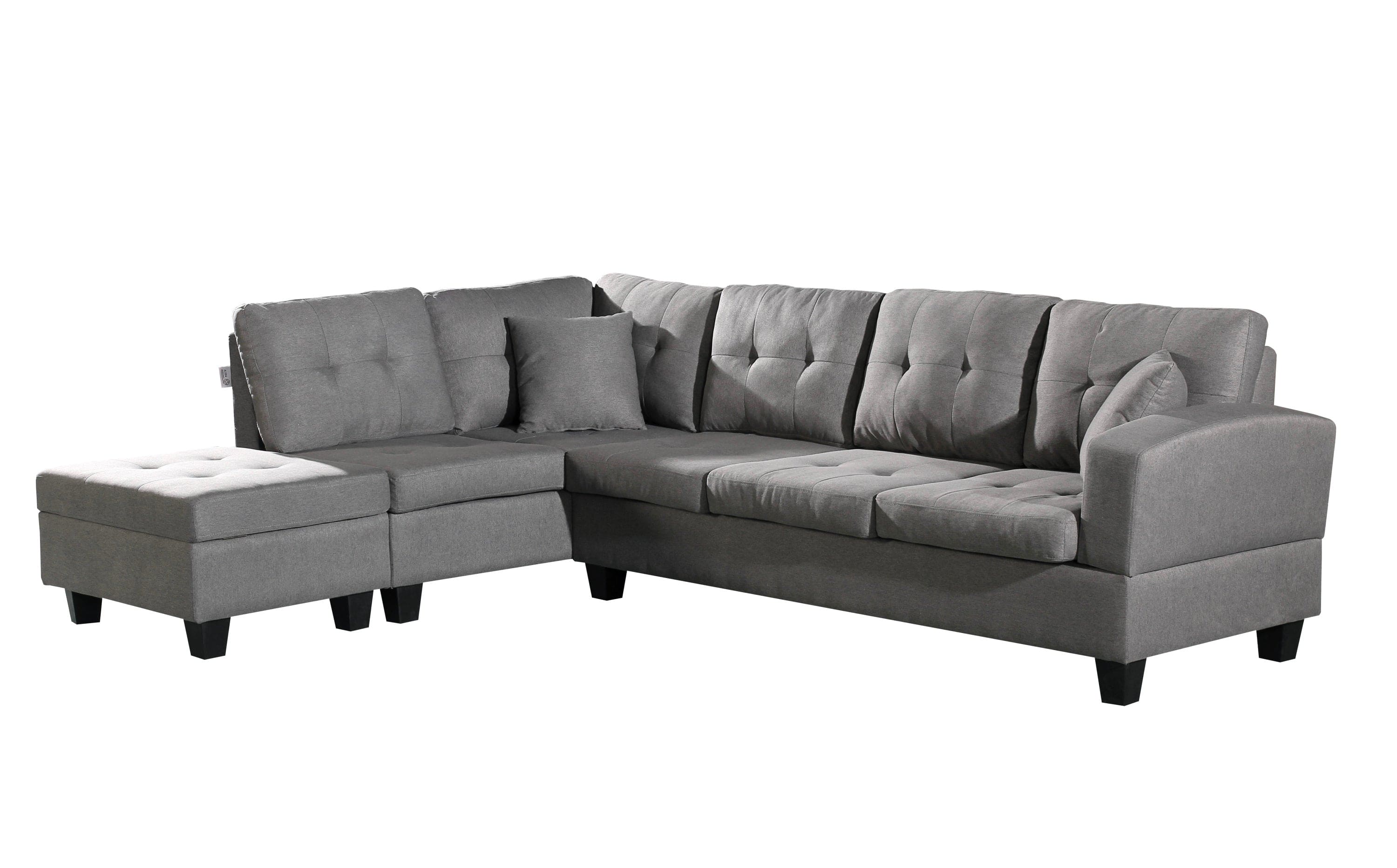 Fabric left Chaise Living Room Sofa Set with Storage Ottoman