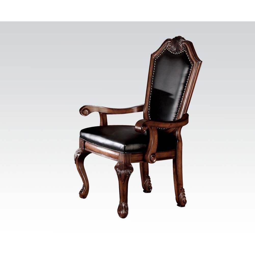 ACME Chateau De Ville Arm Chair (Set-2) in Black PU & Cherry 10039A