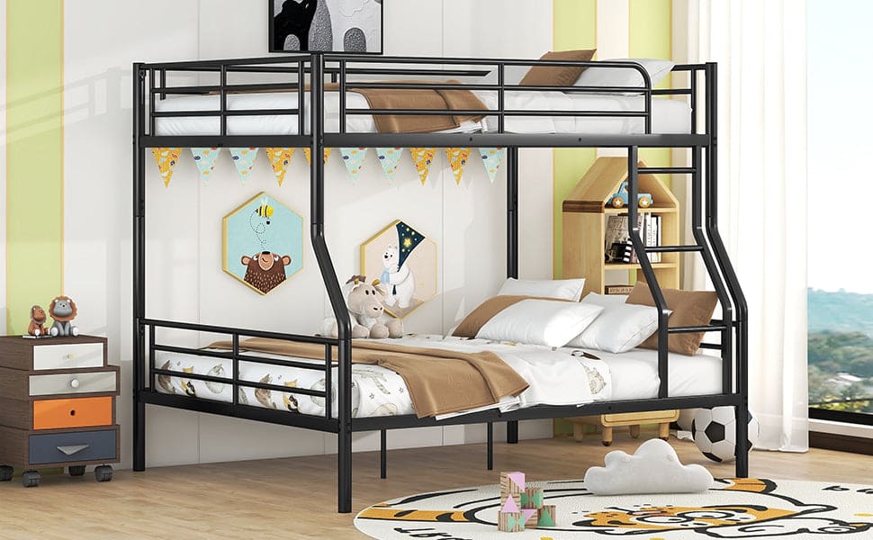 Full XL Over Queen Metal Bunk Bed, Black