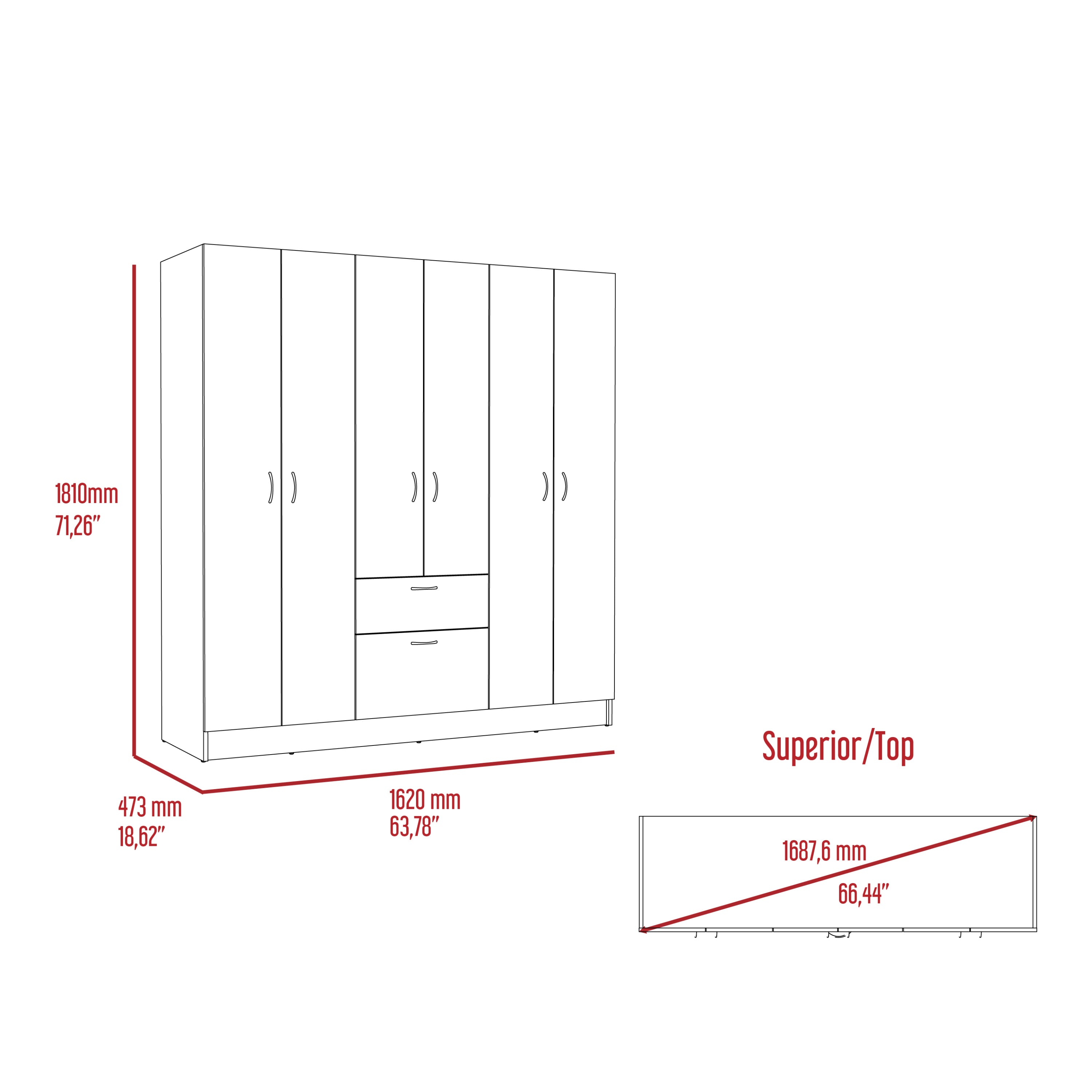 Davenport 1-Drawer Rectangle 6-Door Armoire Black Wengue and White