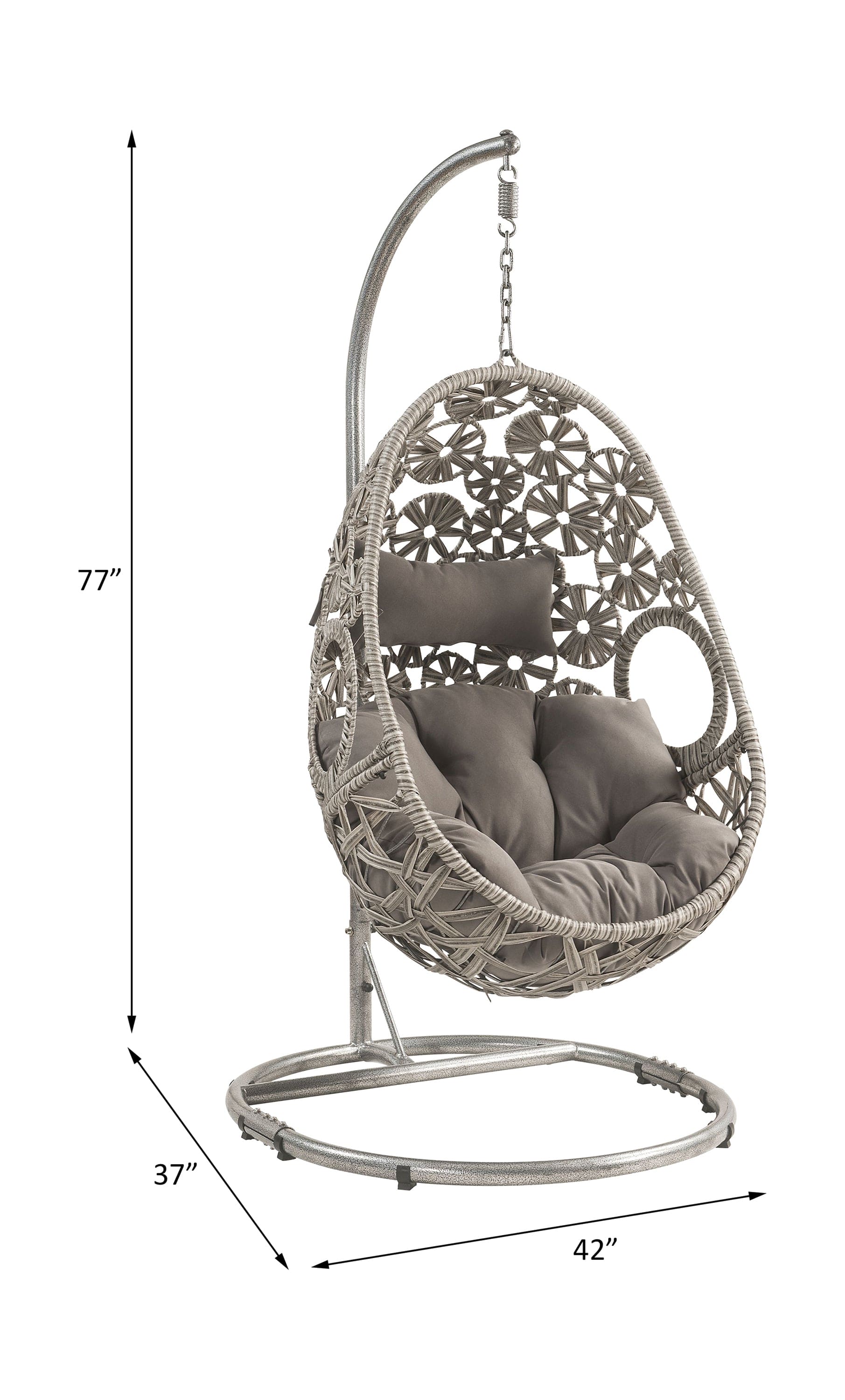 ACME Sigar Patio Hanging Chair with Stand, Light Gray Fabric & Wicker 45107